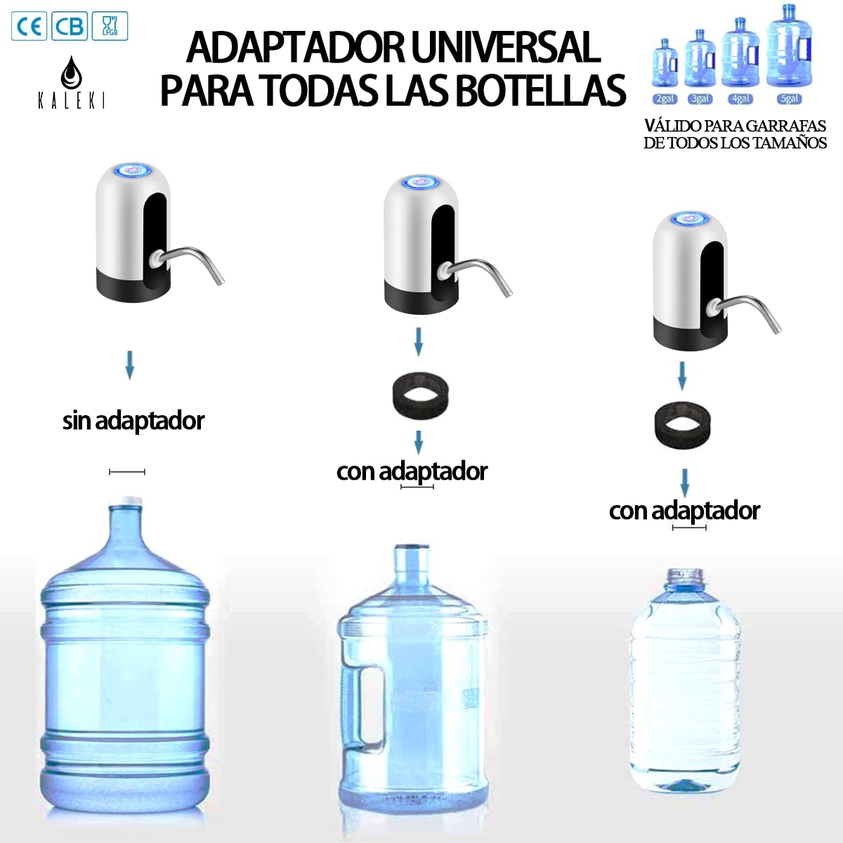 Kaleki Water Bottle Pump Dispenser - USB Rechargeable Dosing Pump for 5 Gallon Jugs, Portable Water Dispenser for Home, Office, Camping & Outdoor Use (Black)