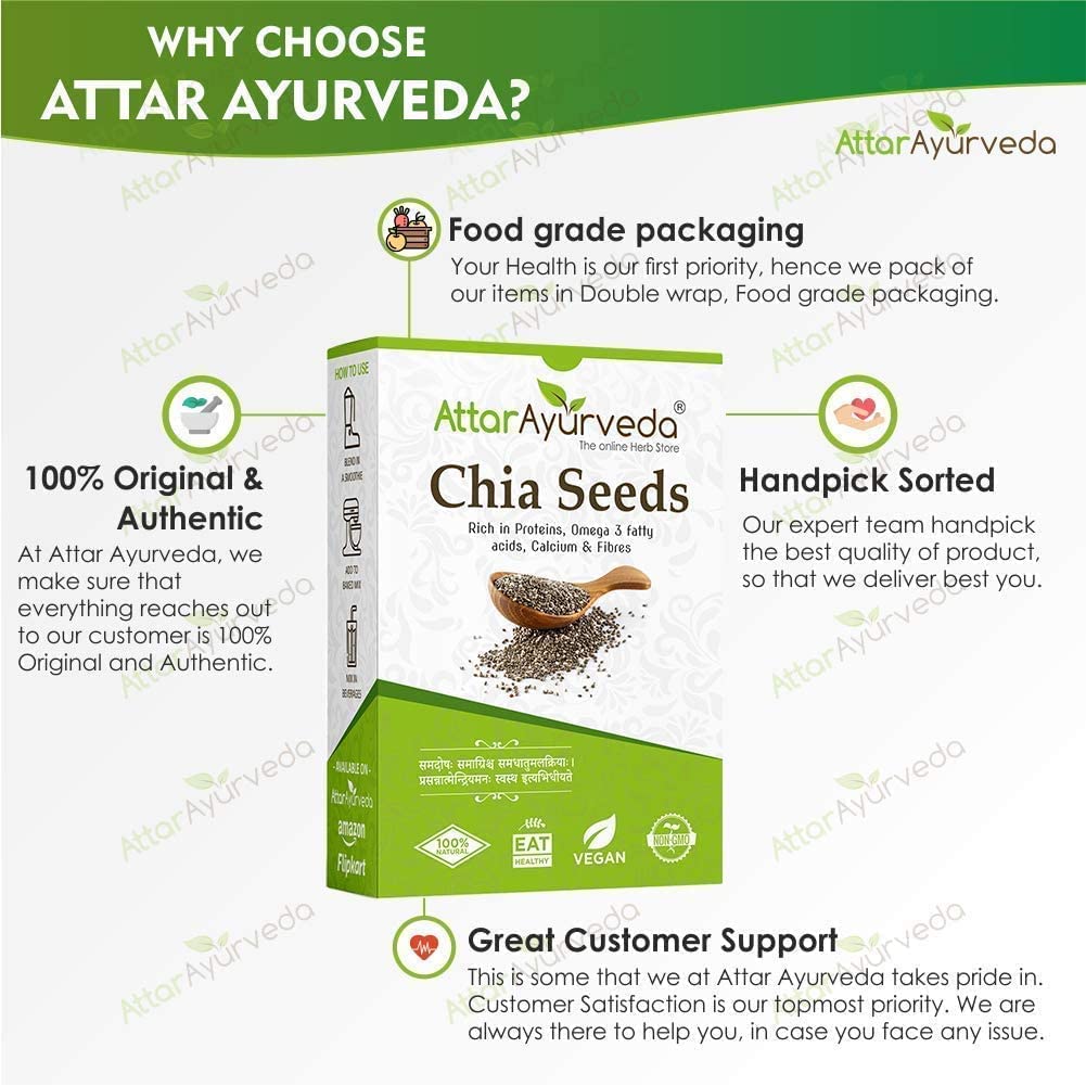 Organic CROW Attar Ayurveda Chia Seeds for Weight Loss & Digestion - 500g | High in Omega-3, Fiber & Protein | Perfect for Smoothies, Yogurt & Healthy Baking