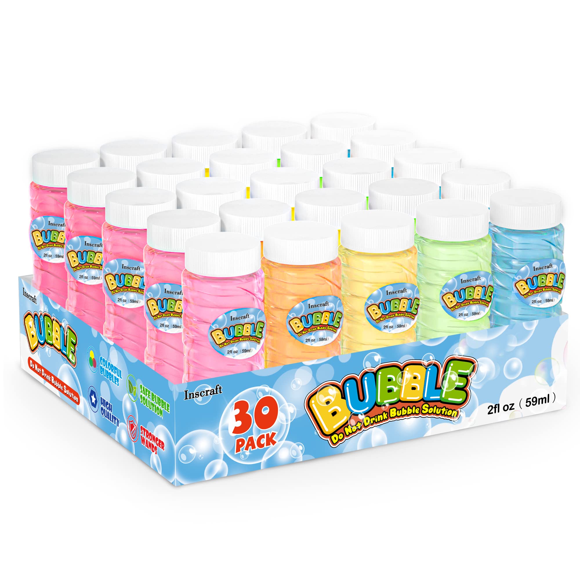 30-Pack Kids Bubble Bottles with Wands - 2oz Bubble Solution Each - Outdoor & Indoor Summer Toys, Party Favors for Weddings & Birthdays - Bubble Machine Refill - Perfect for Backyard Play, Park Outings & Birthday Celebrations
