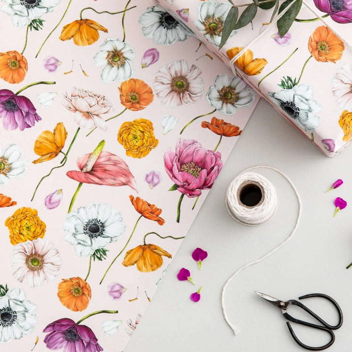 Floral Brights Pink Gift Wrap - Elegant Wrapping Paper for Birthdays, Weddings & Special Occasions