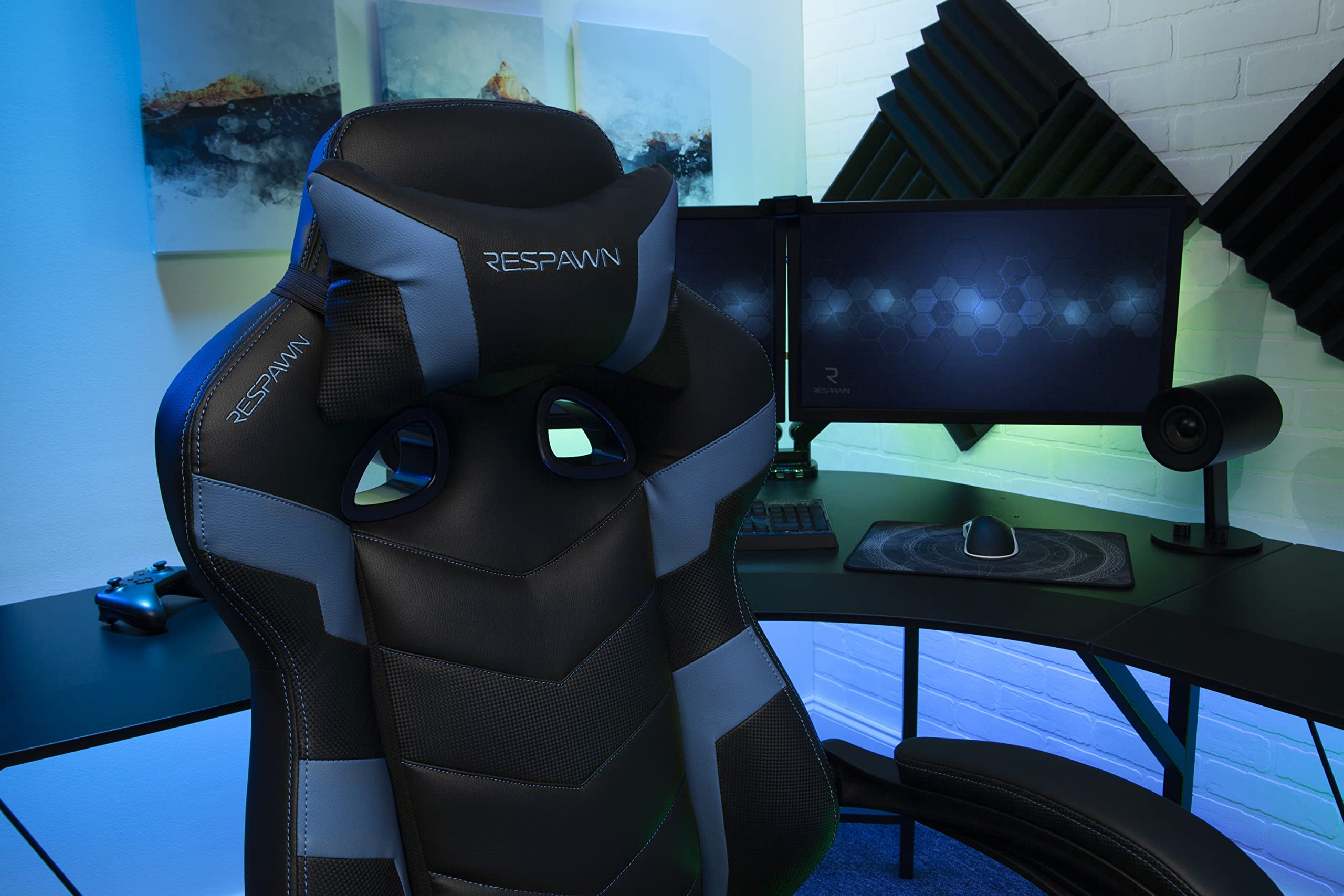 RESPAWN 110 Ergonomic Gaming Chair with Footrest - Racing Style High Back Office Chair with 360 Swivel, Adjustable Lumbar Support & Headrest Pillow - Perfect for PC Gaming, Home Office & Streaming Setup (2021 Blue)
