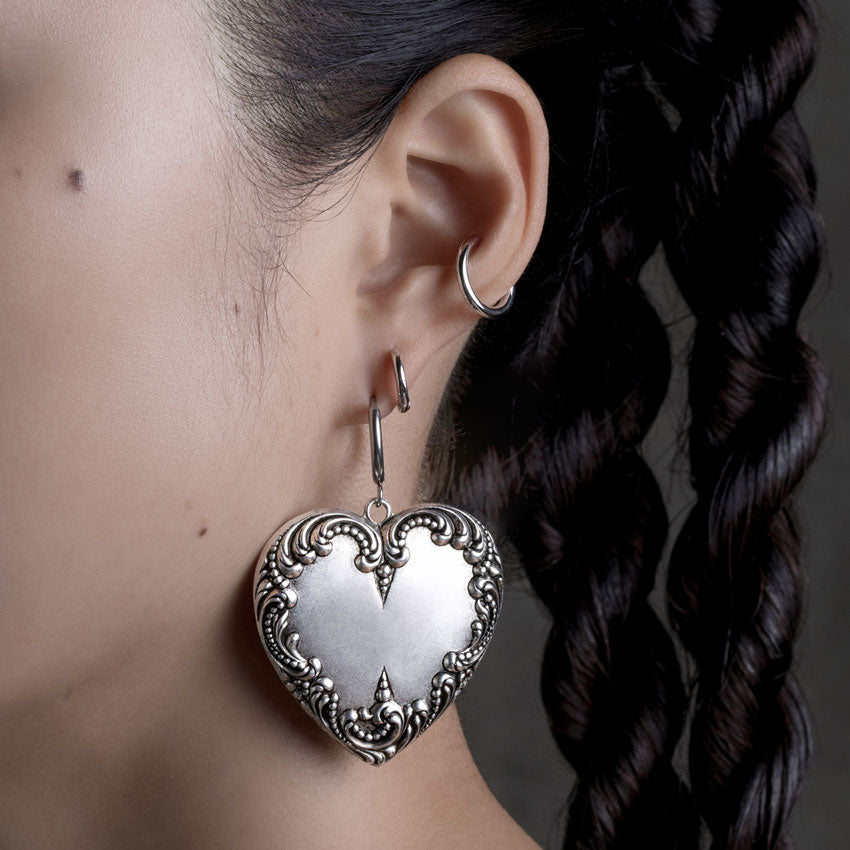 Elegant Silver Ornate Heart Hoop Earrings for Women - Perfect for Valentine's Day, Anniversary Gifts & Romantic Date Nights