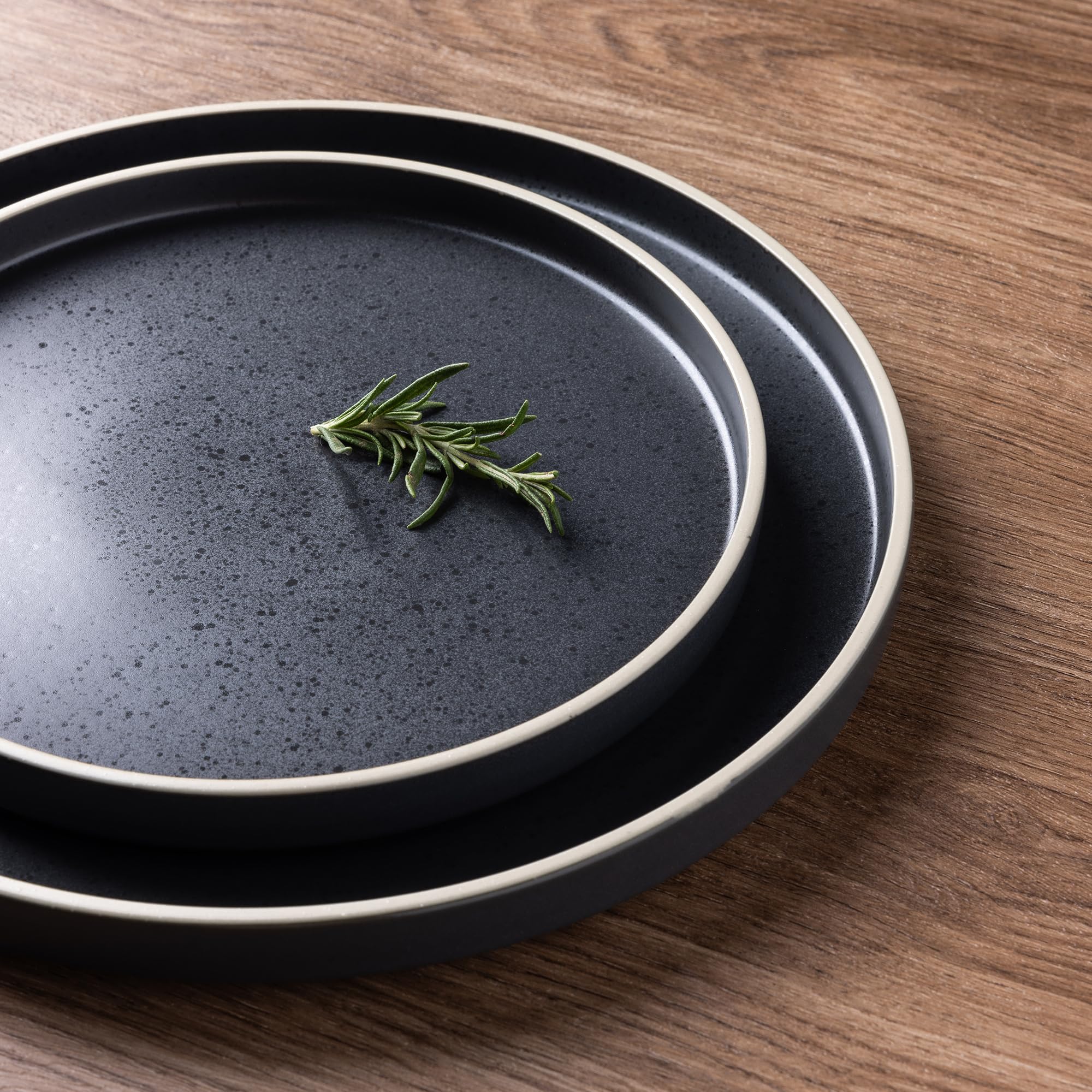 LERATIO 10.75 Inch Ceramic Dinner Plates Set of 6 - Modern Black & White Rim Dishes - Microwave, Dishwasher & Oven Safe - Perfect for Family Dinners, Restaurants & Party Serving