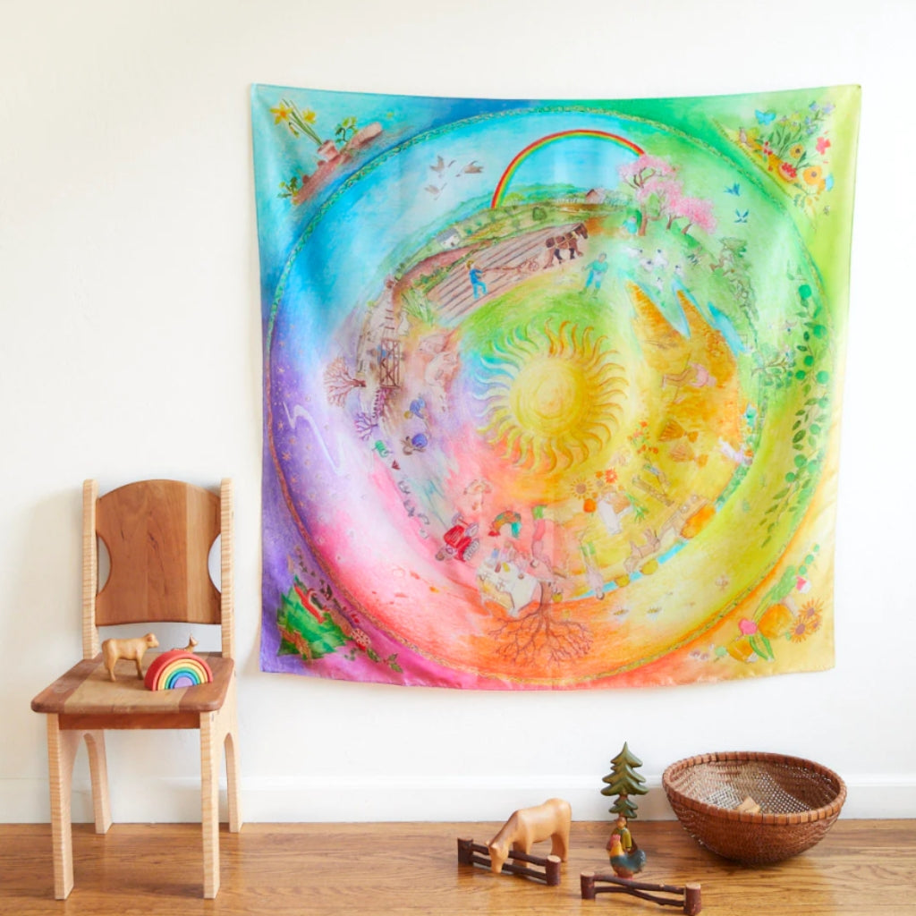 Sarah's Silk Around the Year on the Farm LARGE Playsilk - Premium Cotton Play Scarf for Kids, Dress Up, Dancing & Creative Play - Perfect for Imaginative Play, Baby Shower Gift & Waldorf Education