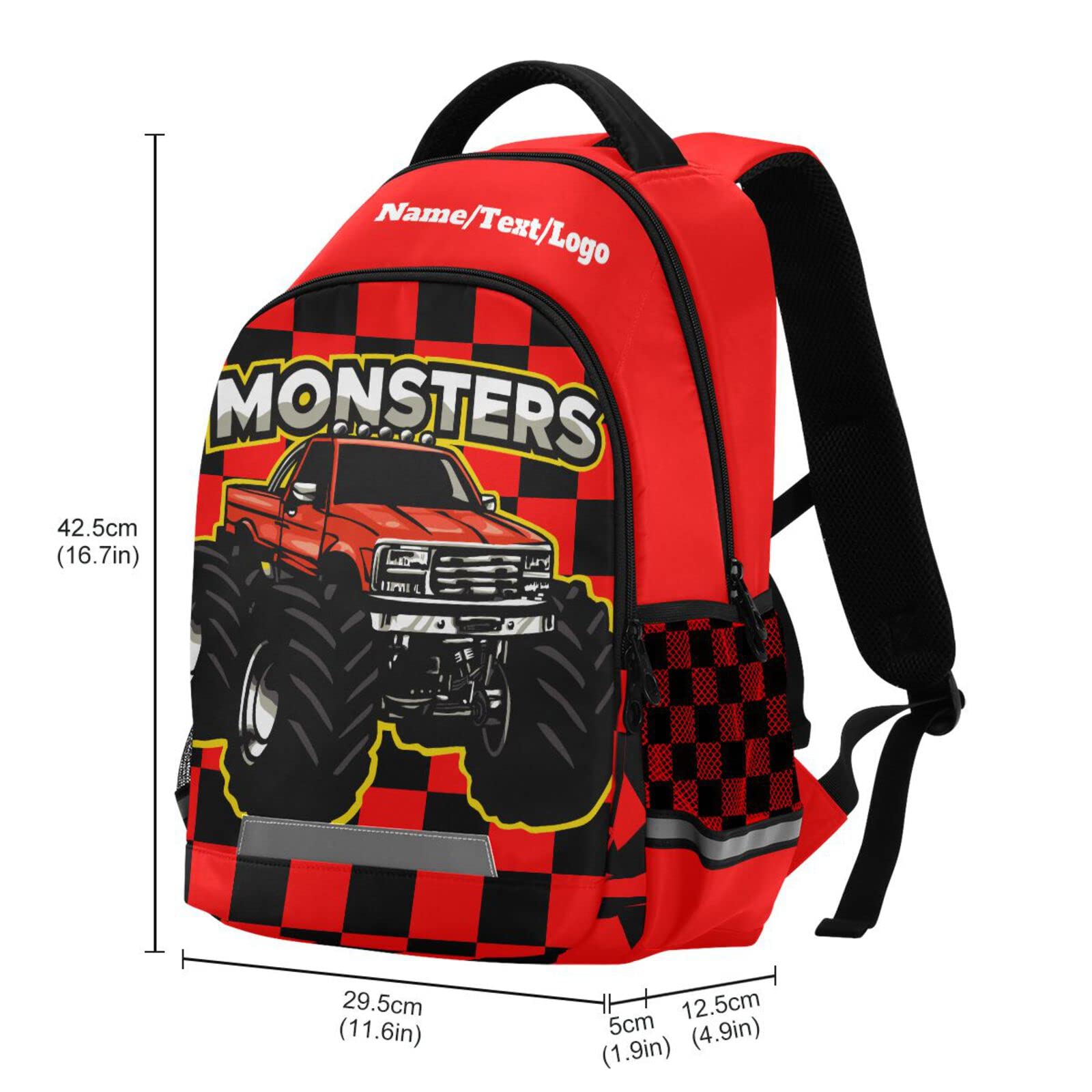 Custom Personalized Monster Truck Backpack for Boys & Girls - Durable School Bookbag for Elementary Students - Perfect for School, Travel & Outdoor Adventures