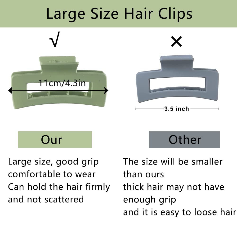 10 Pcs Large Claw Clips for Thick Hair - Strong Hold Square Jaw Hair Clips, Non-Slip Big Rectangle Hair Clips for Women & Girls - Perfect for Updos, Ponytails & Everyday Hairstyles