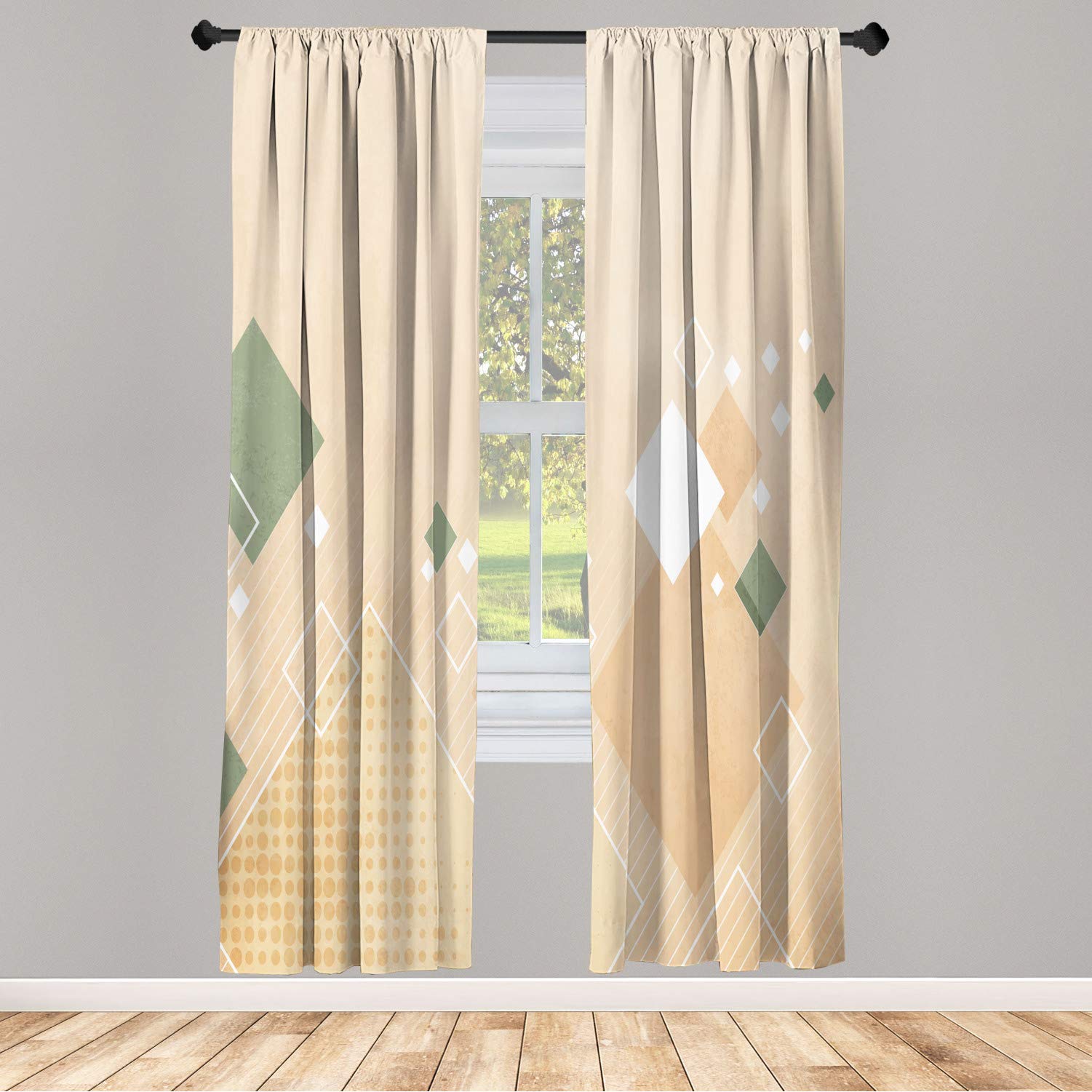Ambesonne Abstract Window Curtains - Geometric Pattern with Colorful Squares, Stripes, Dots & Rhombus - Lightweight Decorative 2-Panel Set with Rod Pocket (28x95 inches, Ecru White) - Perfect for Living Room, Bedroom & Home Office Decor