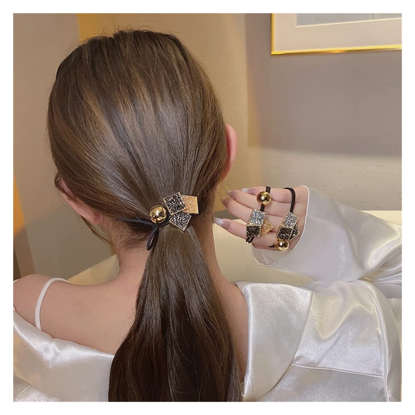Fashion Rhinestone Hair Bands for Women - Elastic Scrunchies, Ponytail Ties & Rope Hair Accessories (F118 Gray) | Perfect for Parties, Weddings & Everyday Styling