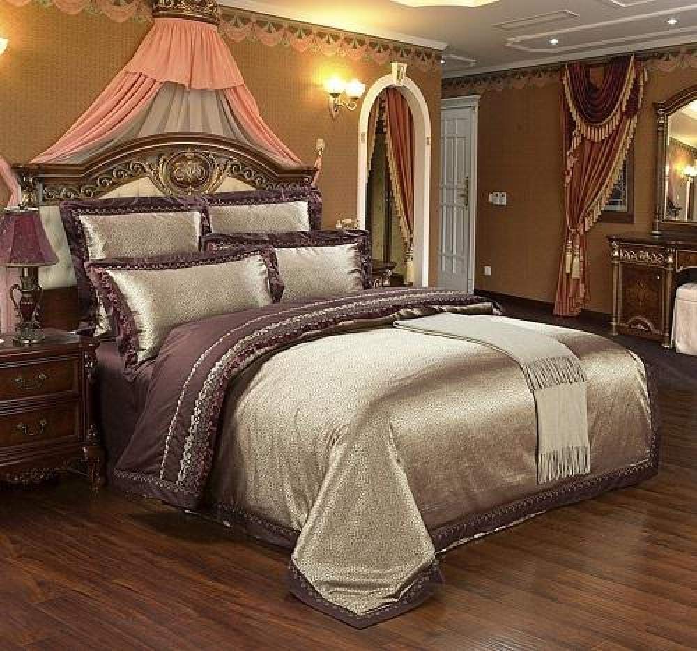 Luxury Silk Satin Jacquard Duvet Cover Set - Queen & King Size Bedding with Embroidery (4-Piece, Silver Gold) | Elegant Bedroom Decor for Master Suite or Guest Room