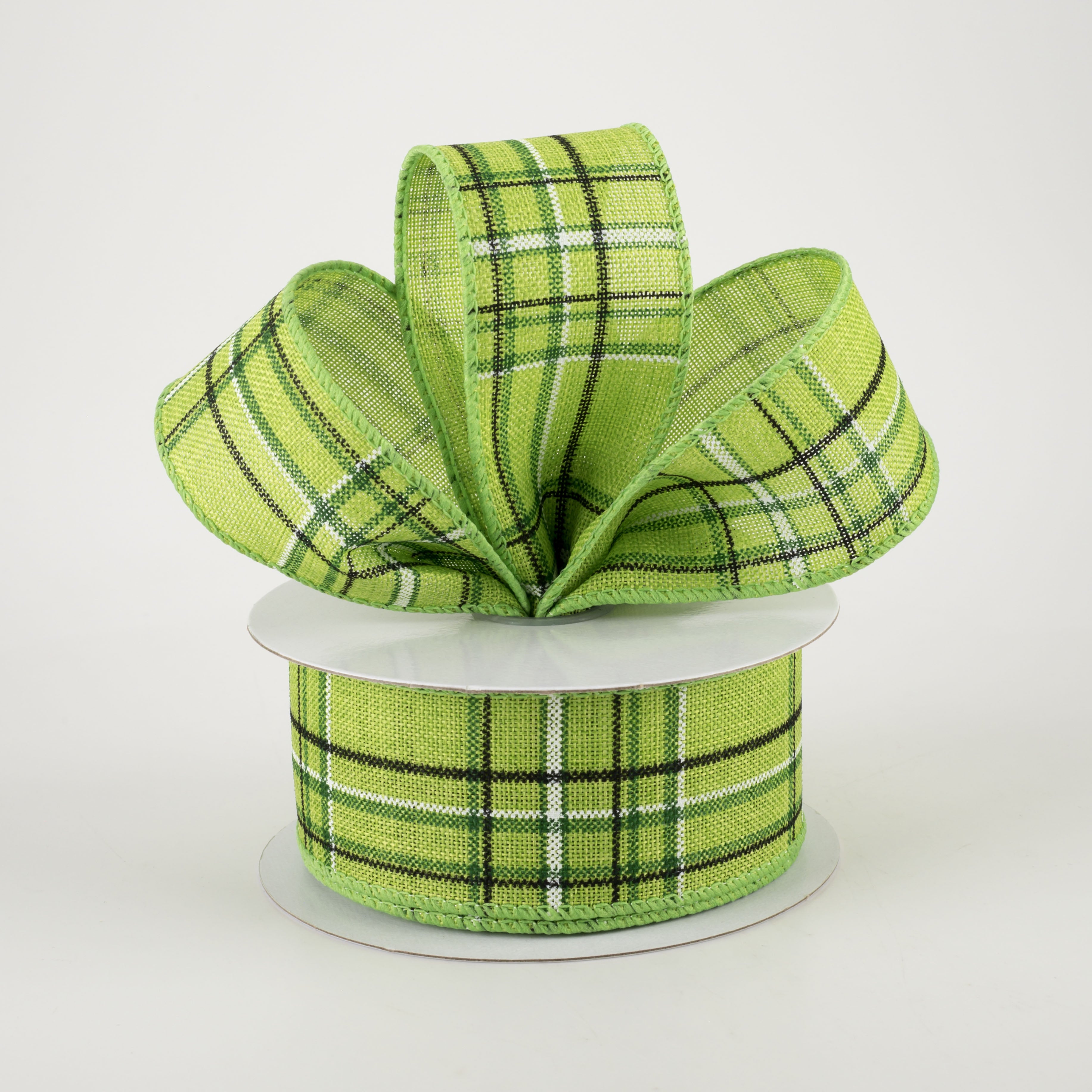 1.5 Inch Cornelia Plaid Ribbon - Green White & Black Checkered Ribbon (10 Yards) for Gift Wrapping, Crafts, Hair Bows & DIY Projects