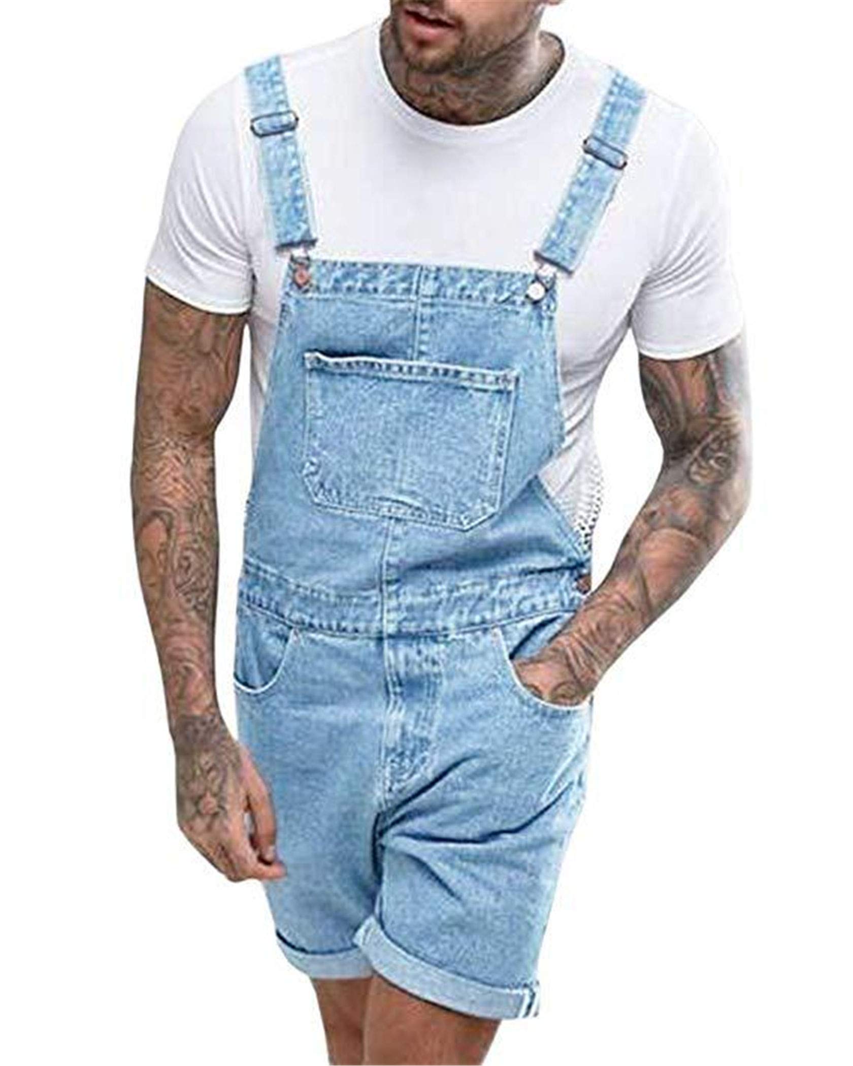 Men's Denim Overalls Shorts - Adjustable Strap Summer Jumpsuit with Button Pockets | Casual Romper Bibs for Outdoor Activities, Music Festivals & Streetwear Fashion