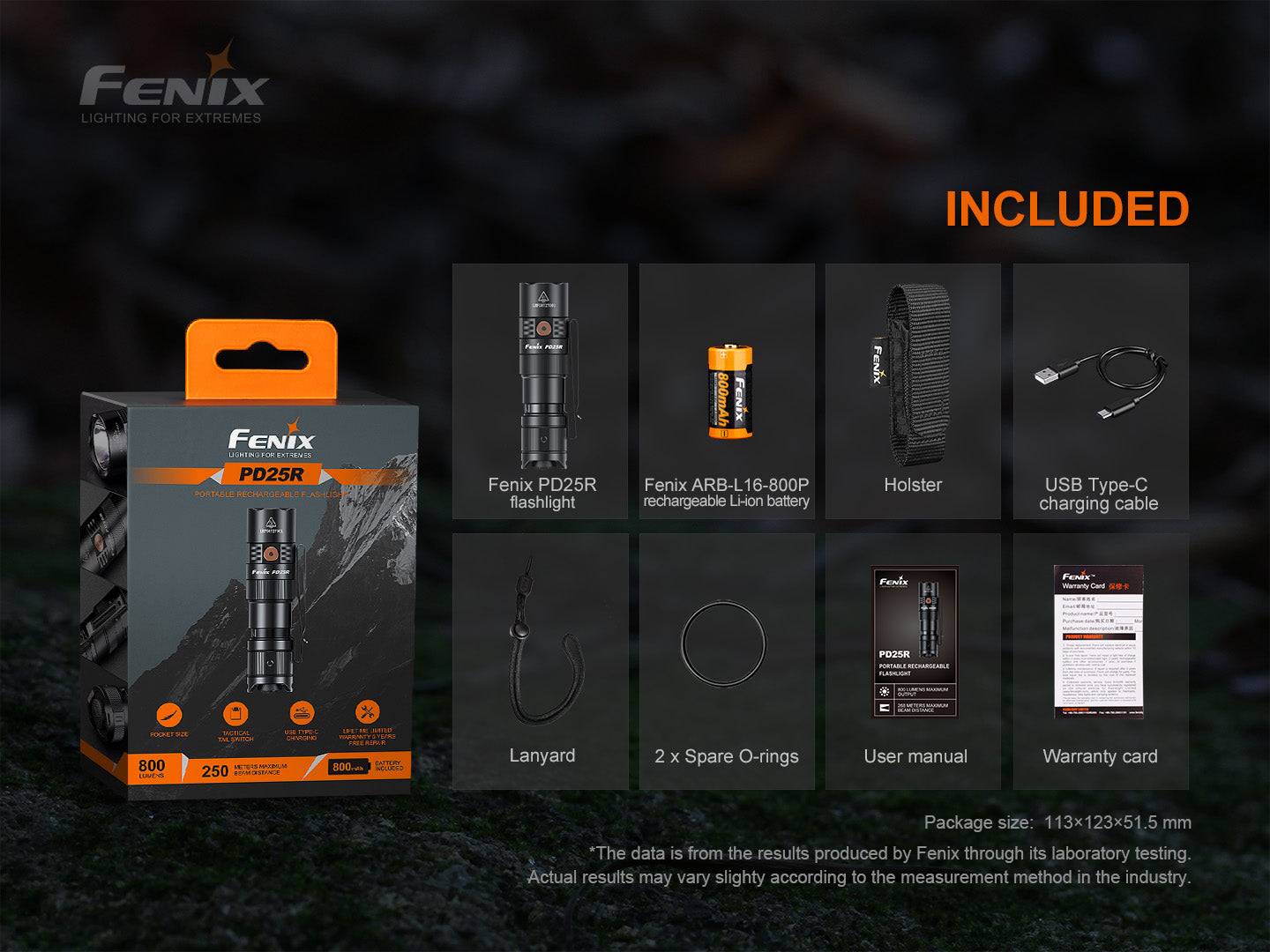 Fenix PD25R Rechargeable LED Flashlight 1000 Lumens, Compact Tactical Flashlight with USB-C Charging - Perfect for Camping, Hiking & Emergency Use