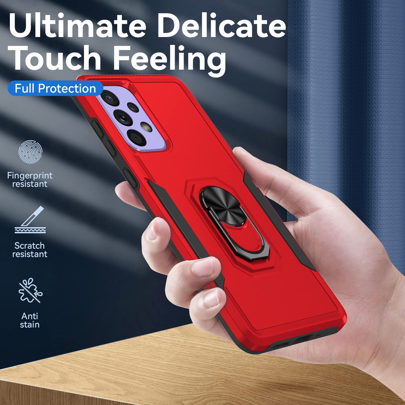 **Samsung Galaxy A33 5G Case, M MAIKEZI Military-Grade Armor Phone Cover with HD Screen Protector, Magnetic Ring & Kickstand – Car Mount Compatible, Shockproof Protection (KTZ Red/Black) – Perfect for Work, Travel & Outdoor Adventures**