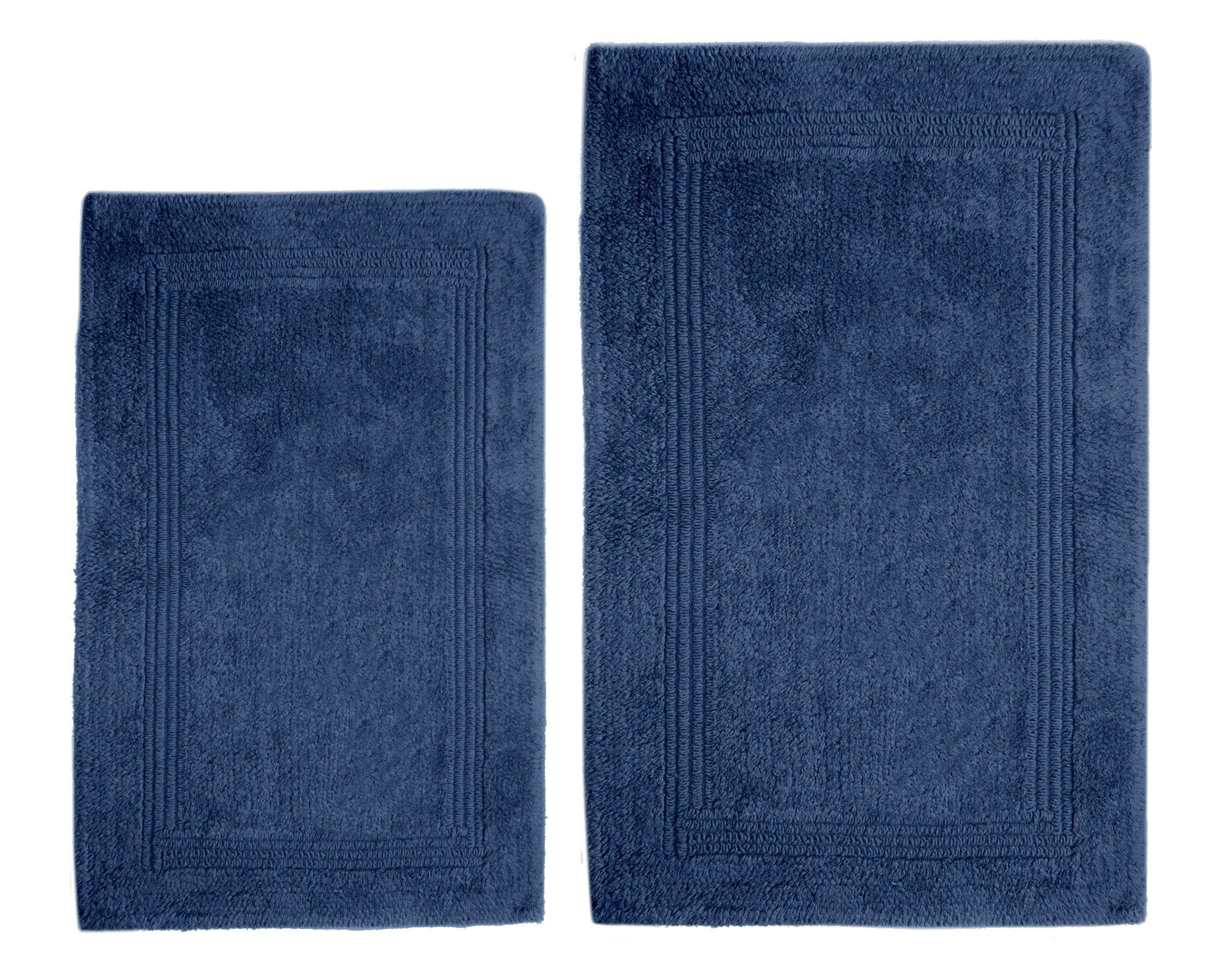 Luxury Reversible Cotton Bath Rug - Super Soft & Absorbent Woven Bath Mat for Bathroom, Shower, Spa, Vanity - Machine Washable Non-Slip Floor Mat for Bedroom & Kitchen (Navy Lewis, 17