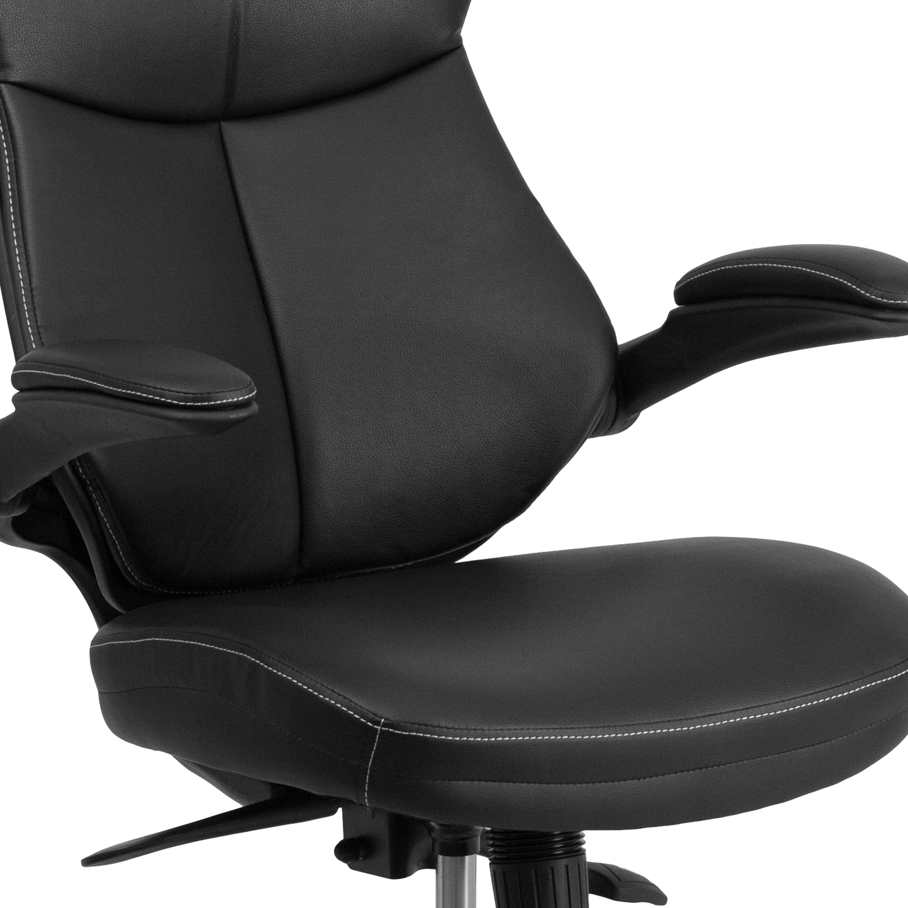 Premium Black Leather Mid Back Executive Swivel Office Chair - Ergonomic Design with Adjustable Back Angle & Flip-Up Arms - Perfect for Home Office, Conference Rooms & Corporate Workspaces