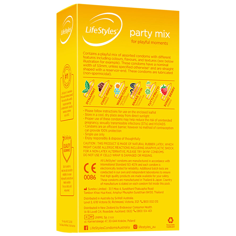 Ansell LifeStyles Party Mix Latex Condoms - 36 Count Variety Pack | Ultra Thin, Ribbed & Flavored Condoms for Enhanced Pleasure & Protection | Perfect for Couples, Parties & Safe Intimacy
