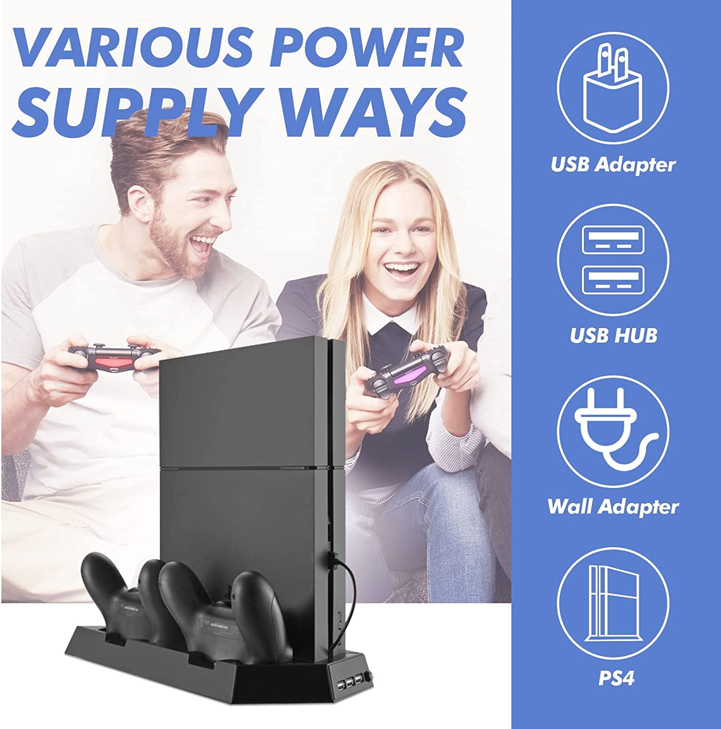 Vertical Charging Stand with Cooling Fan for PS4 Controller - Dual Station Charger for Sony PlayStation 4 Console (Not Compatible with PS4 Slim/Pro) - Perfect for Gaming Sessions & Organized Controller Storage