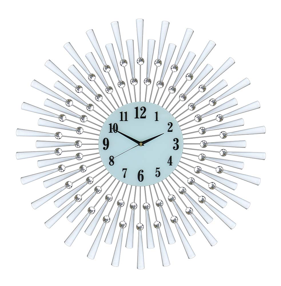 Elegant 28-Inch Silver Spoked Wall Clock with Crystals - Perfect for Living Room, Bedroom & Office Decor | Gifts Plaza