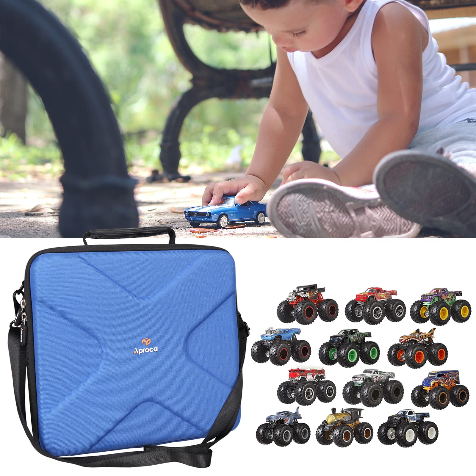 Aproca Hard Storage Travel Case for Hot Wheels Monster Trucks 1:64 Scale Die-Cast Ultimate Chaos 12 Pack Toy Vehicles - Durable Protective Organizer for Kids Toys, Car Collectibles & Travel Storage