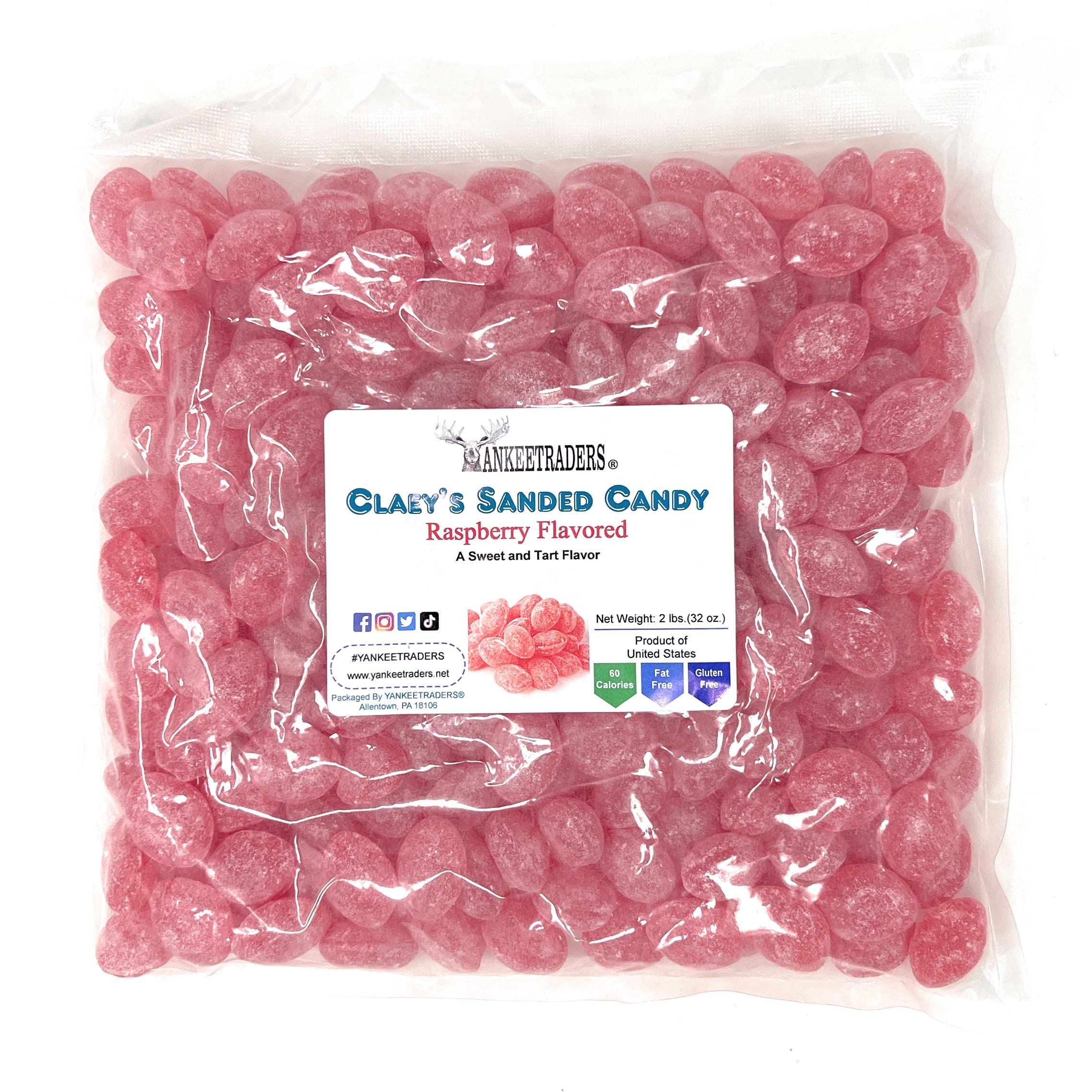 Claeys Raspberry Sanded Candy Drops - 2 Pound Bag | Old-Fashioned Hard Candy for Parties, Gifts & Dessert Toppings | Bulk Candy for Baking, Candy Buffets & Holiday Treats
