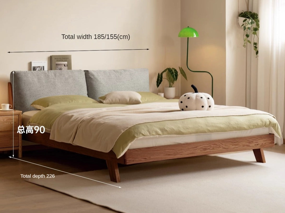 Solid Oak Wood Soft Bed Frame - Queen Size, Sturdy & Comfortable for Master Bedroom or Guest Room