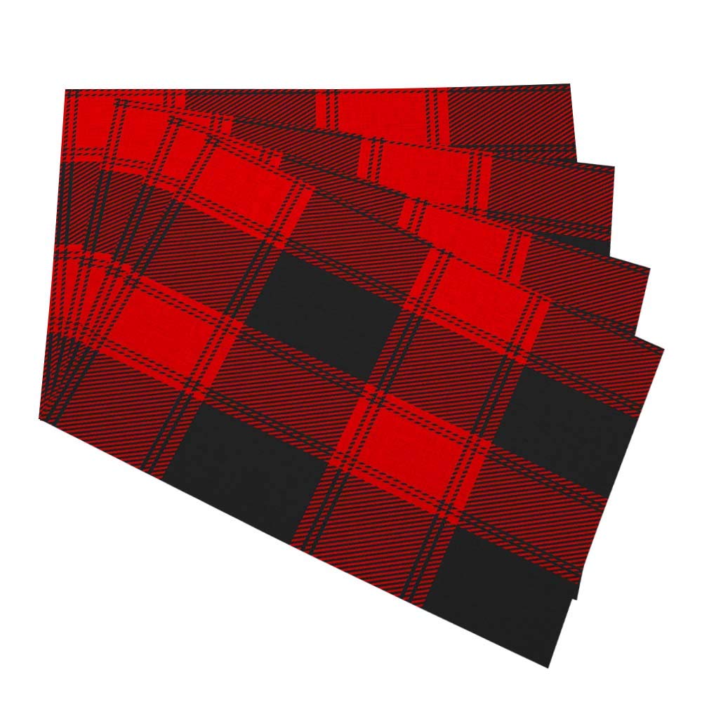 HOSNYE Red and Black Buffalo Plaid Checkered Table Mats Set of 4 - Washable Fabric Placemats for Dining Table, Kitchen, and Holiday Decor - Perfect for Christmas, Thanksgiving, and Everyday Use
