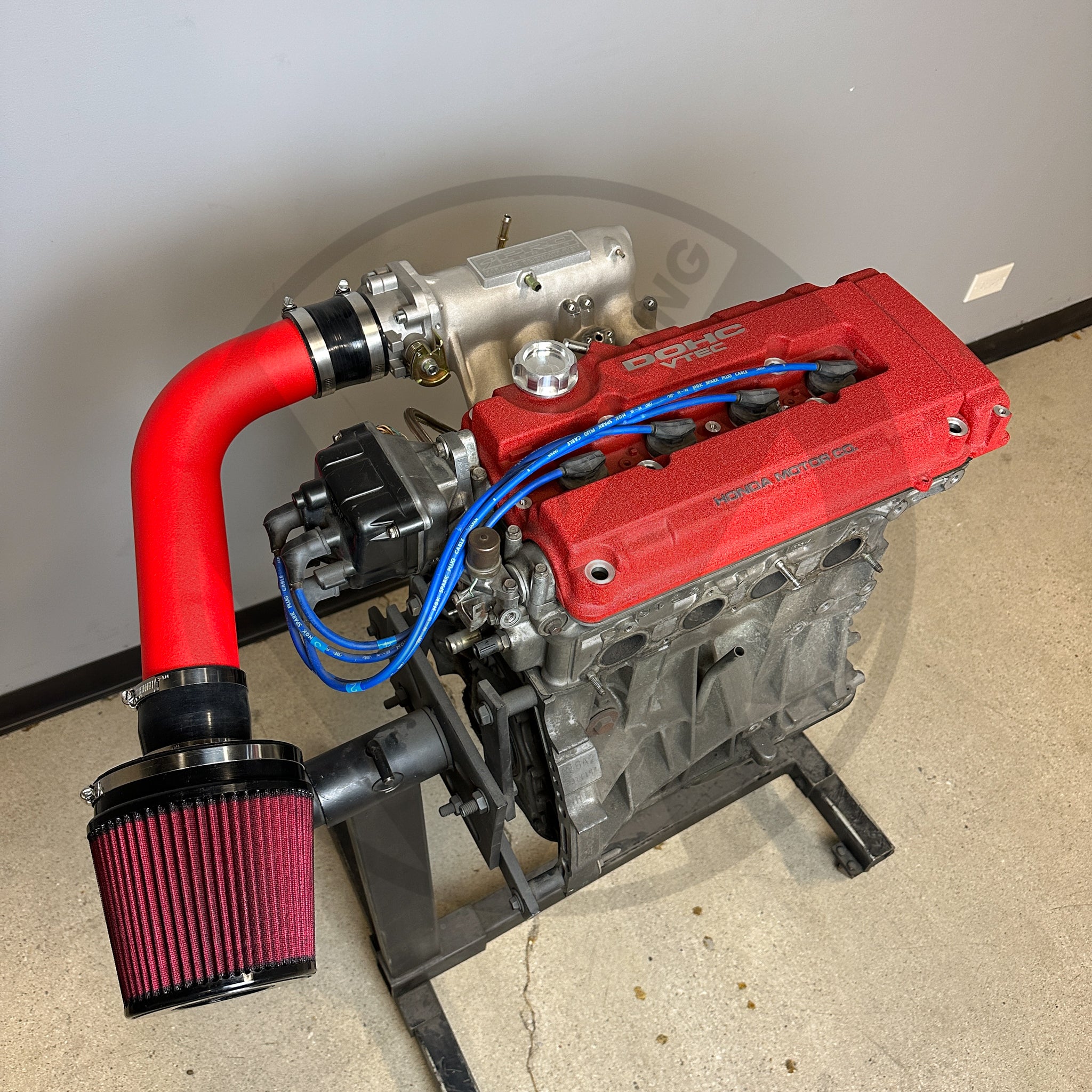 Skunk2 Performance Air Intake System with V Stack & Filter - Compatible with Honda Acura B/D/H Series (Wrinkle Red) - High Flow Cold Air Intake for Improved Engine Performance & Acceleration