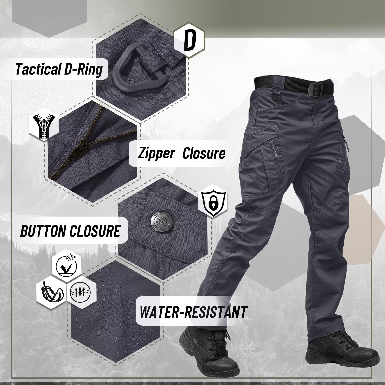 TACVASEN Men's Tactical Cargo Pants - 9-Pocket Lightweight Hiking & Work Pants for Construction, Water Resistant Outdoor Pants - Perfect for Hiking, Camping, and Outdoor Work Activities