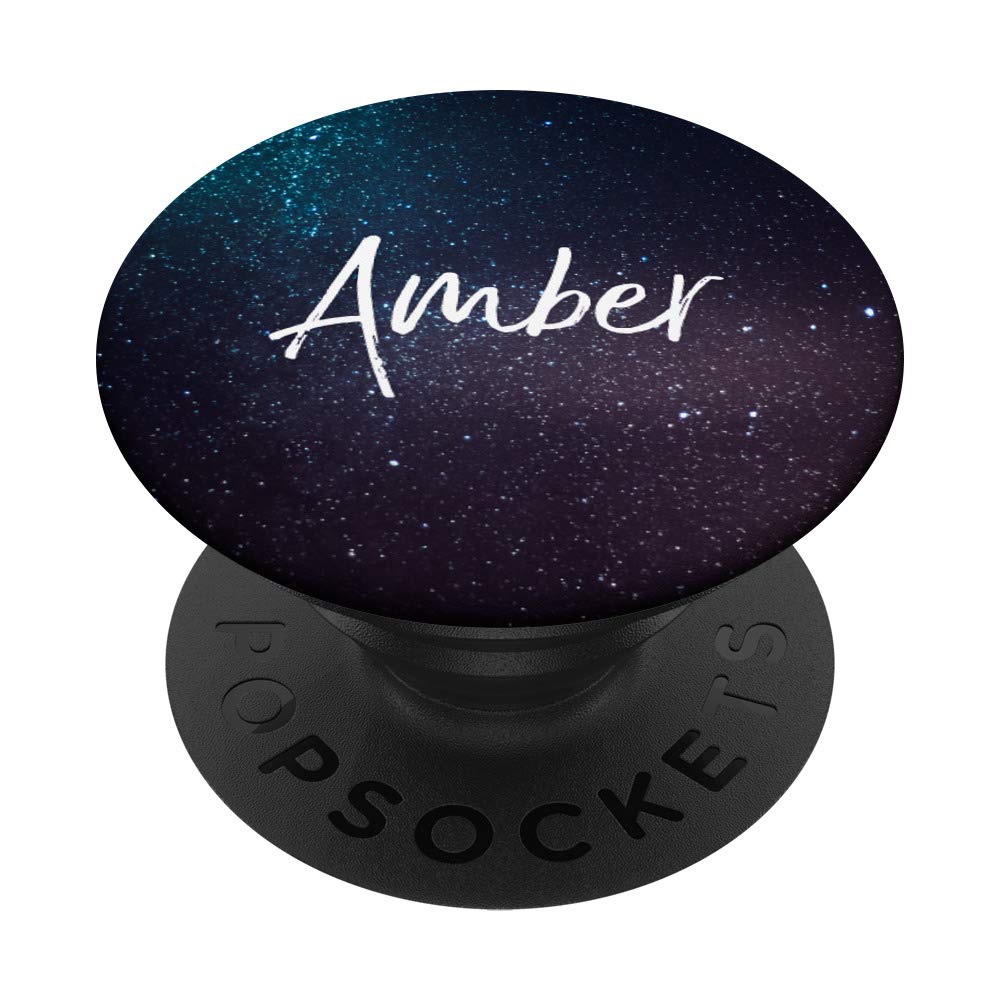 Personalized Amber Name Birthday Gift - Universe Space Theme PopSockets Phone Grip & Stand for iPhone, Samsung, Tablets - Perfect for Girls, Teens, Space Lovers