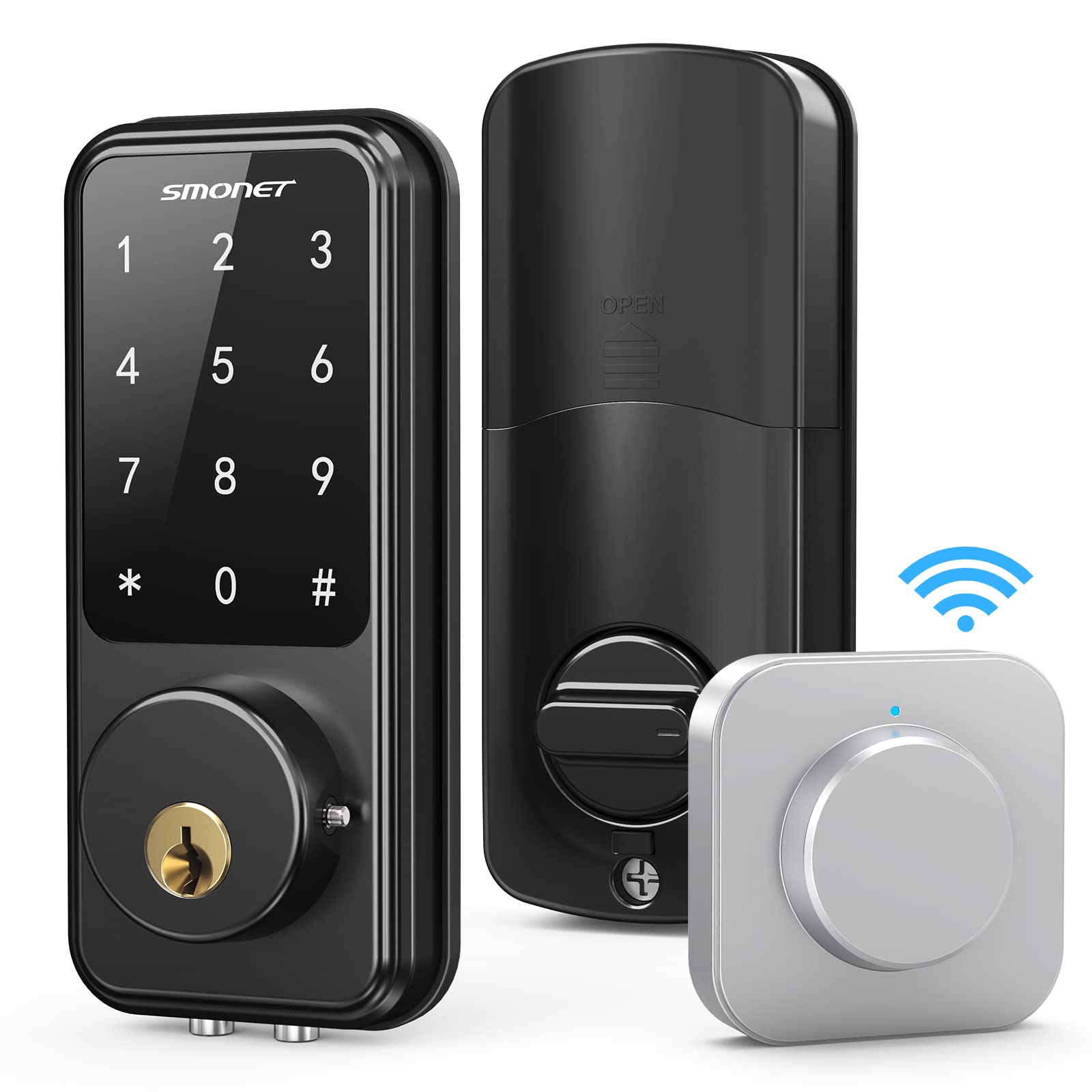 SMONET Smart WiFi Door Lock with Gateway - Keyless Entry for Front Door, Remote Access via App, Compatible with Alexa & Google Home - Perfect for Home Security & Smart Home Automation