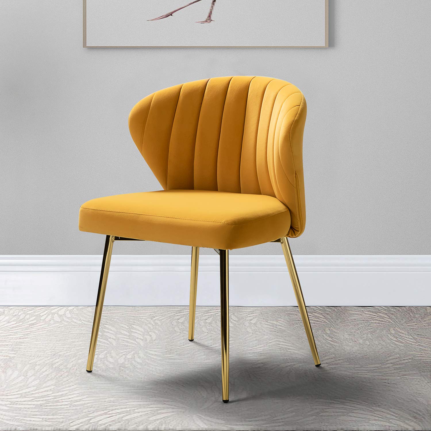 TINA'S HOME Modern Velvet Dining Chairs with Golden Metal Legs - Tufted Back Accent Chair for Living Room, Kitchen, Bedroom & Vanity | Small Upholstered Side Chair in Mustard Yellow - Perfect for Home Decor, Beauty Room & Patio Seating