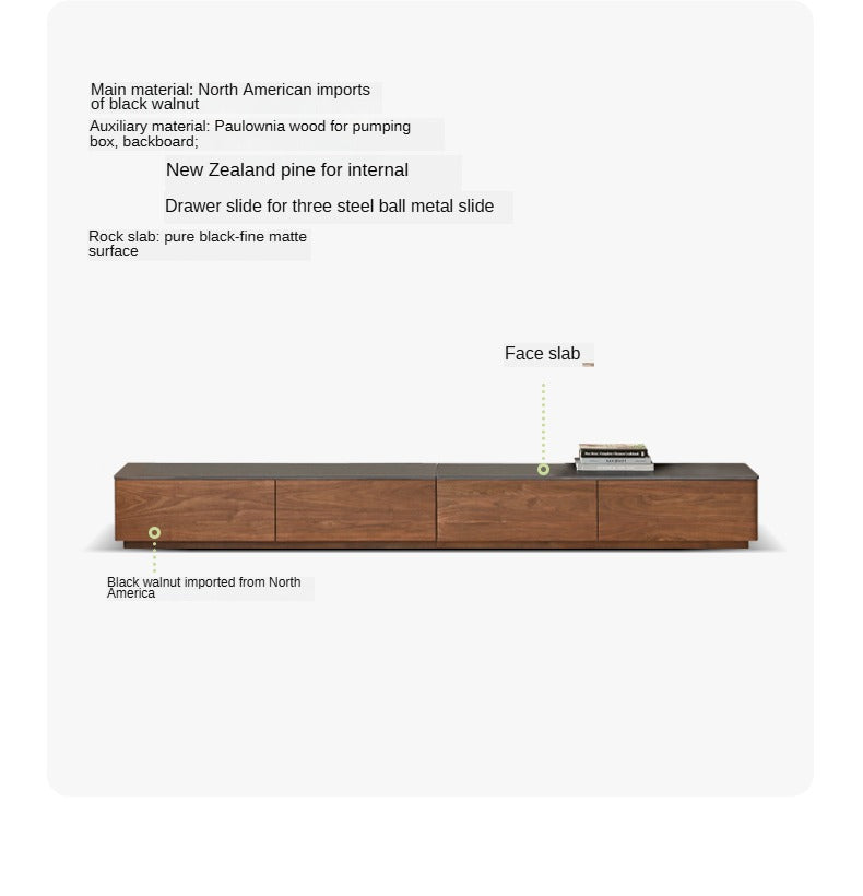 Black Walnut Solid Wood TV Stand with Rock Slab - Rustic Modern Entertainment Center for Living Room, Bedroom & Home Theater