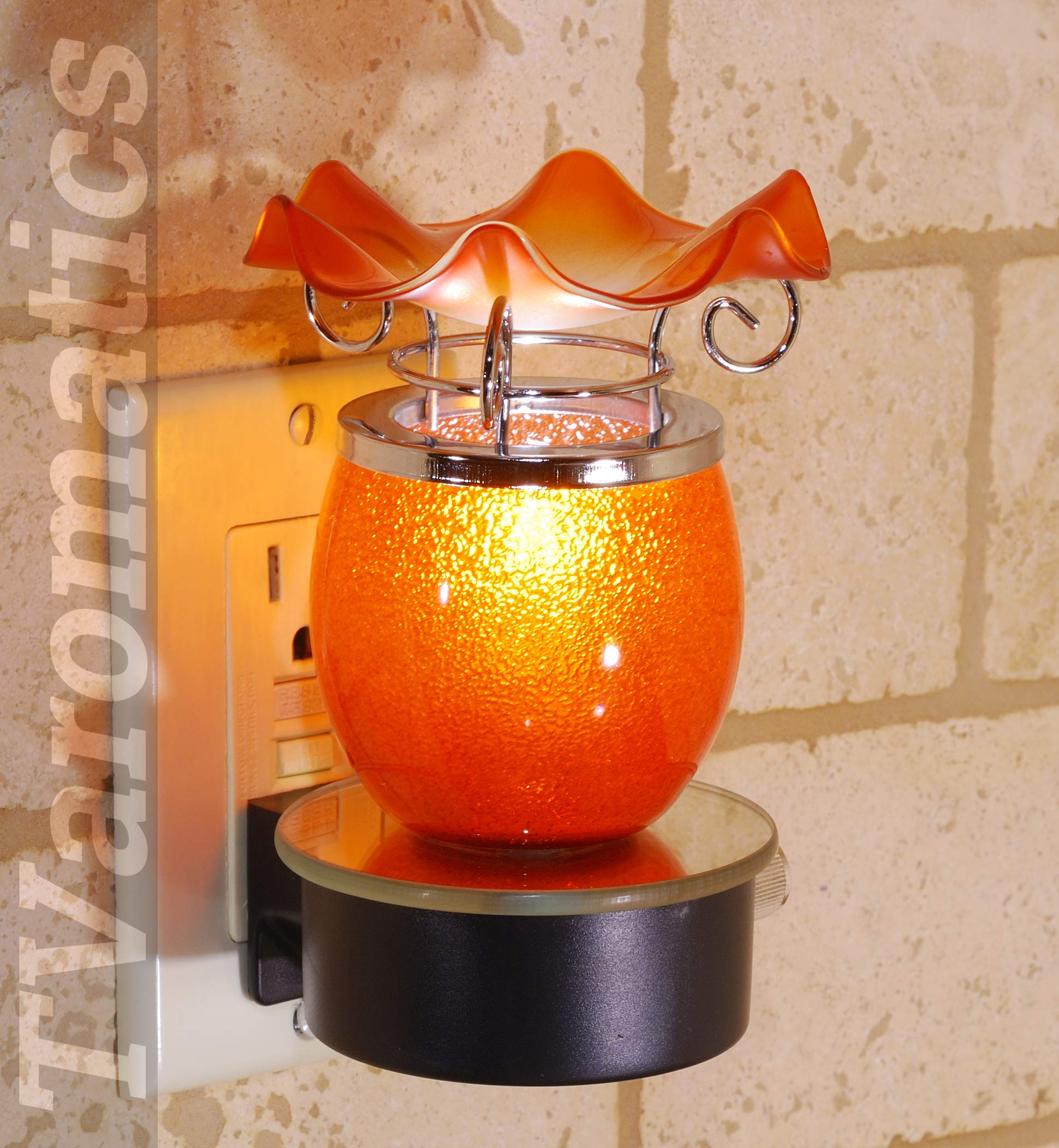 TVaromatics Orange Glass Plug-in Aroma Lamp Oil Warmer - Essential Oil Diffuser for Home, Office & Spa | Relaxing Scented Air Freshener with Soft Glow Night Light
