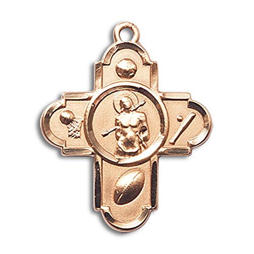 14Kt Yellow Gold 5-Way St. Sebastian Medal Pendant - 1 1/8 x 1 Inch - Religious Jewelry for Protection & Faith - Perfect for Gifts, Baptisms, and Daily Wear