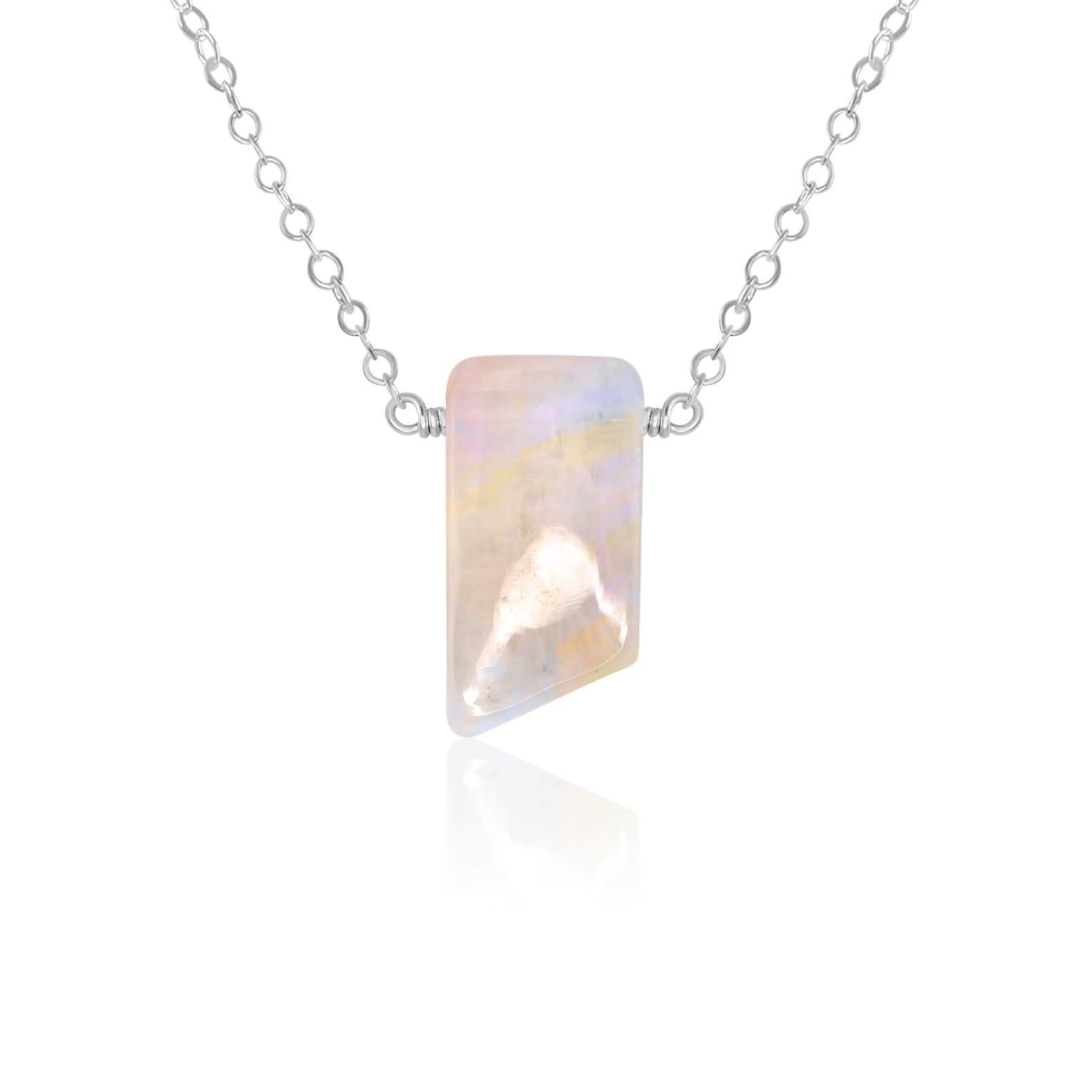 Rainbow Moonstone Crystal Slab Necklace - Small Smooth Gemstone Pendant for Women | Perfect for Meditation, Yoga & Boho Fashion