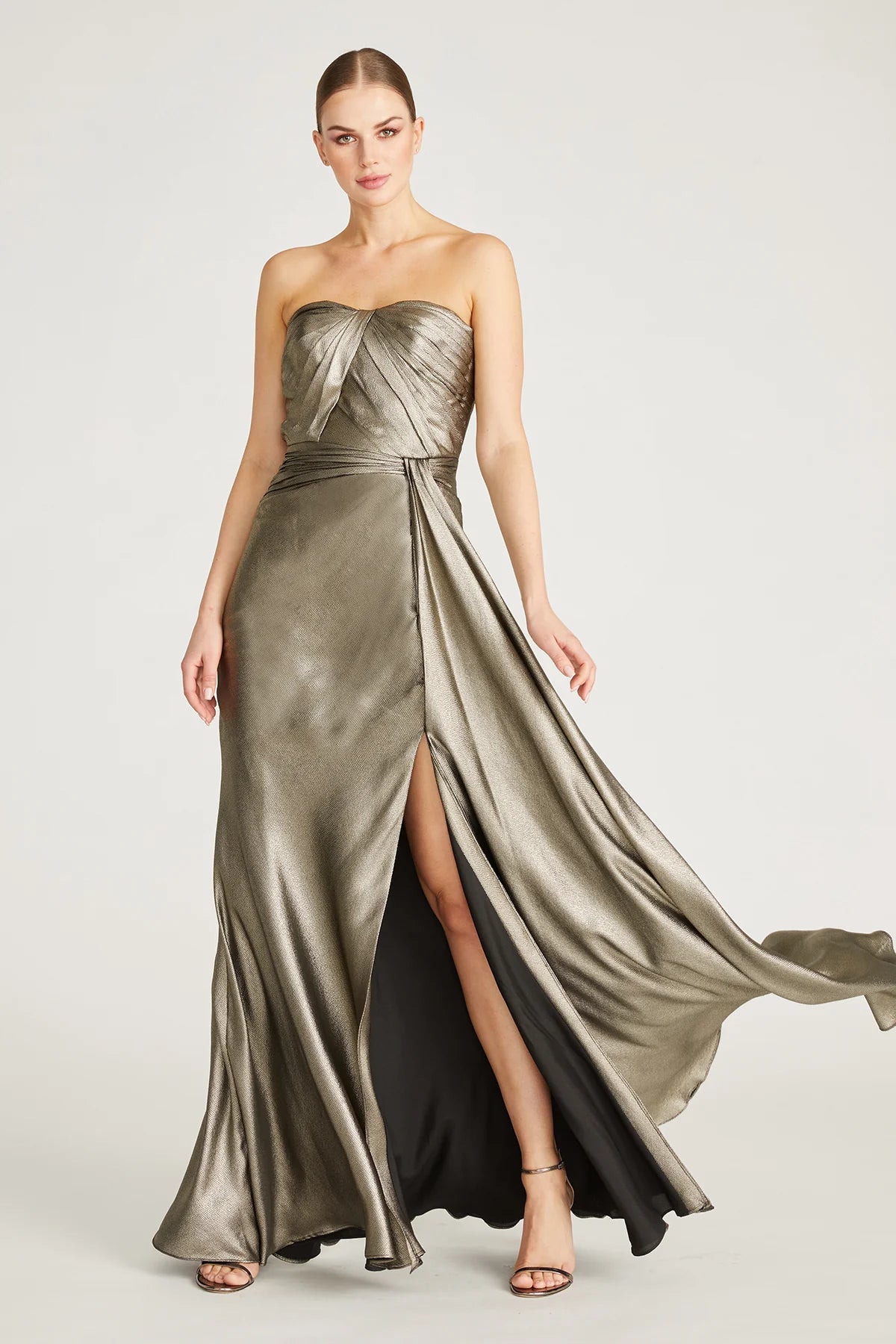 Elegant Farren Strapless Draped Gown in Pewter - Perfect for Evening Galas, Prom Nights & Formal Events