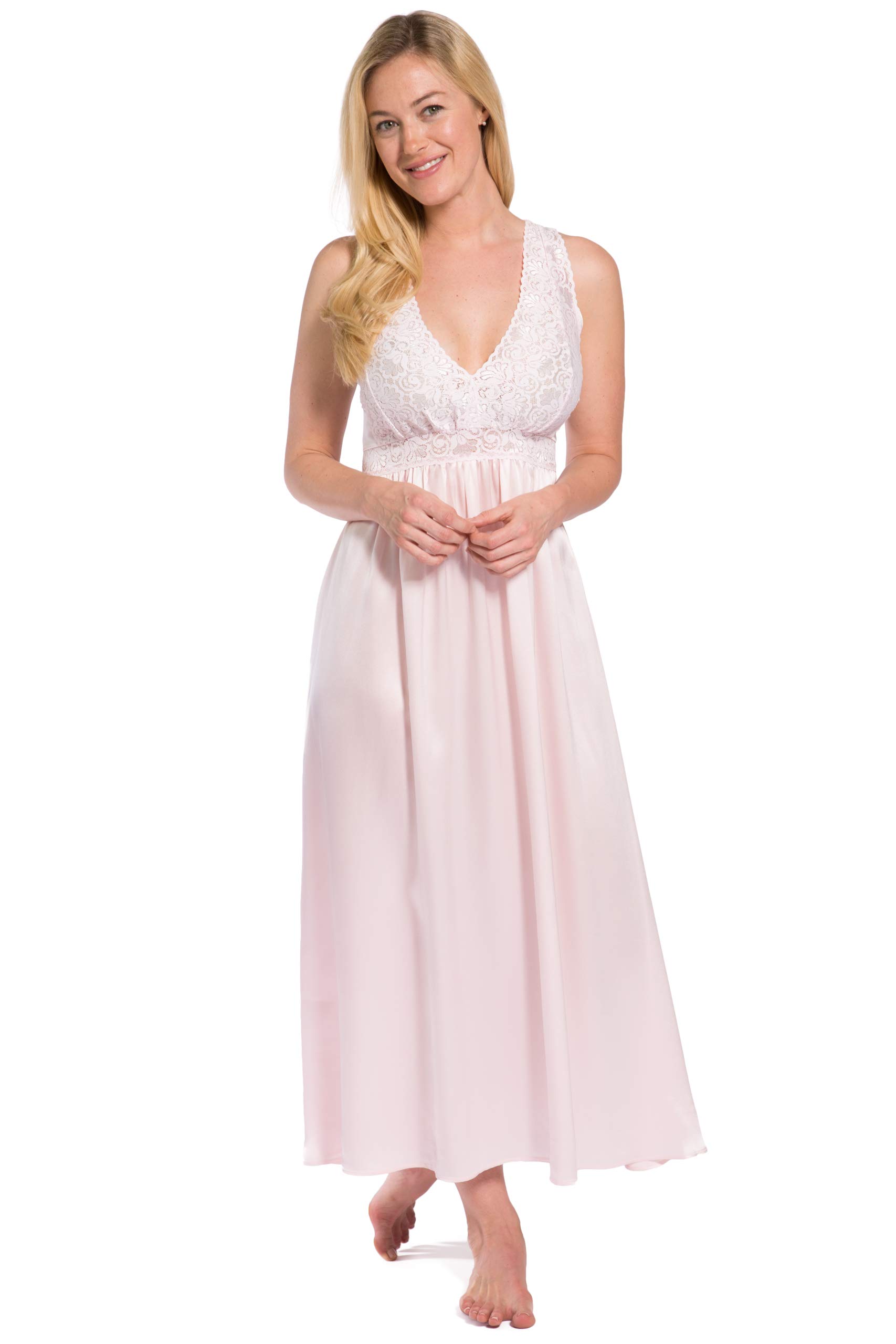 Fishers Finery 100% Mulberry Silk Vintage Lace Nightgown for Women - Elegant Sleepwear & Loungewear for Bridal, Honeymoon & Special Occasions