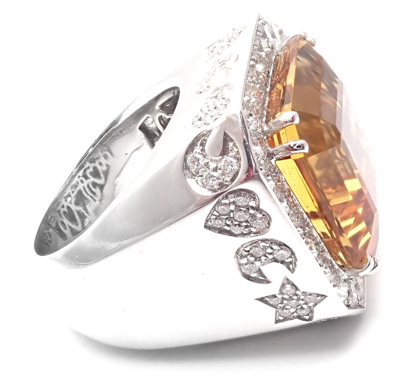 Authentic Pasquale Bruni 18K White Gold Diamond Citrine Large Ring | Luxury Statement Jewelry for Weddings & Special Occasions
