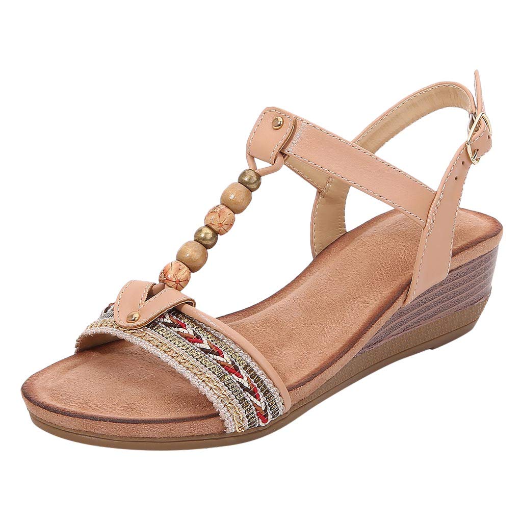 Women's Bohemian Beaded Aqua Sandals - Vintage Roman Wedge Open Toe Beach Sandals for Women | Perfect for Summer Vacations, Pool Parties & Boho Fashion Outfits