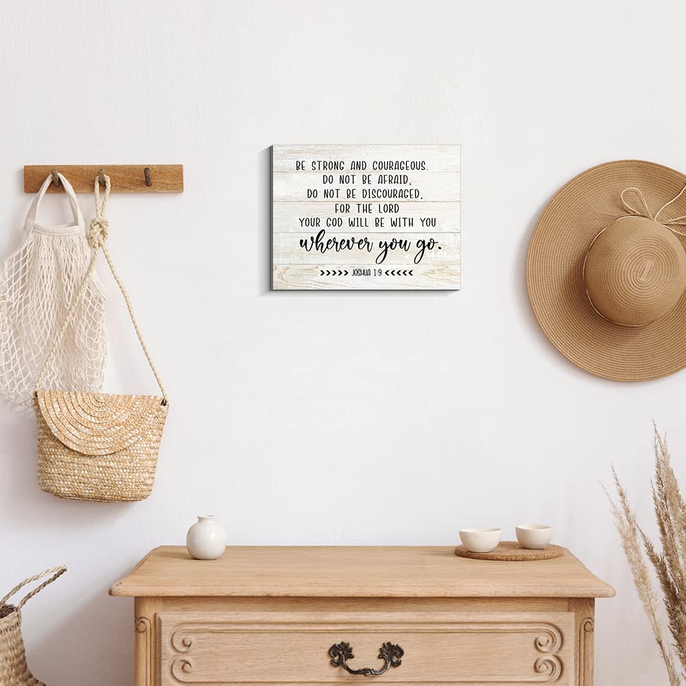 Christian Wall Art - Joshua 1:9 Bible Verse Wooden Sign 'Be Strong and Courageous' (13.7x10.6 Inch) Inspirational Home Decor for Bedroom, Living Room, Office & Church