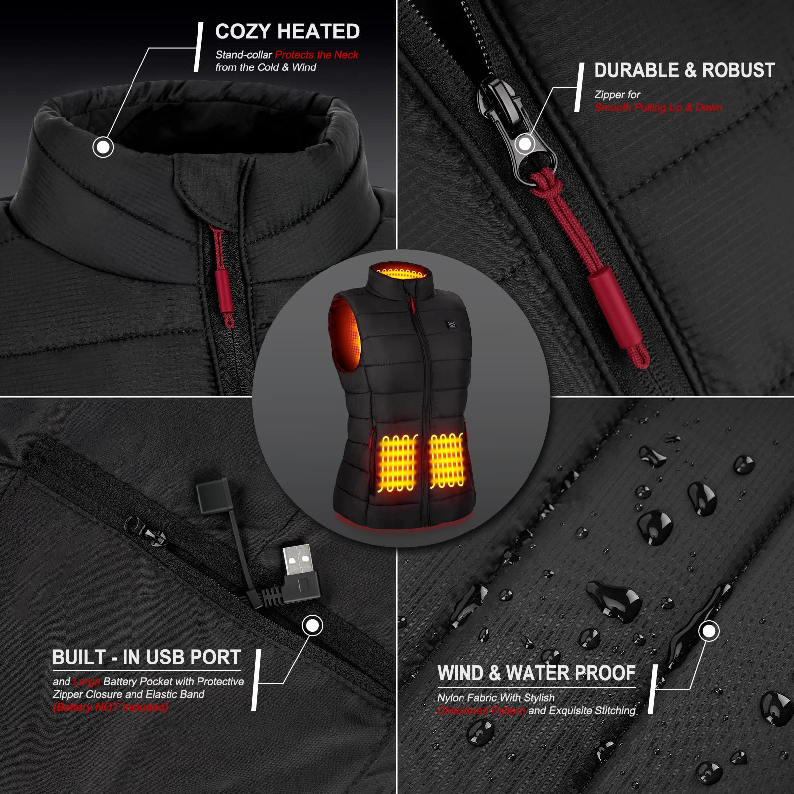 AGUG Heated Jacket for Men & Women - Electric Heated Vest with 3 Adjustable Temperature Settings, Machine Washable Winter Wear for Outdoor Activities - Skiing, Hiking, Motorcycle Riding, Hunting & Camping (Battery Not Included) - Stay Warm in Cold Weather