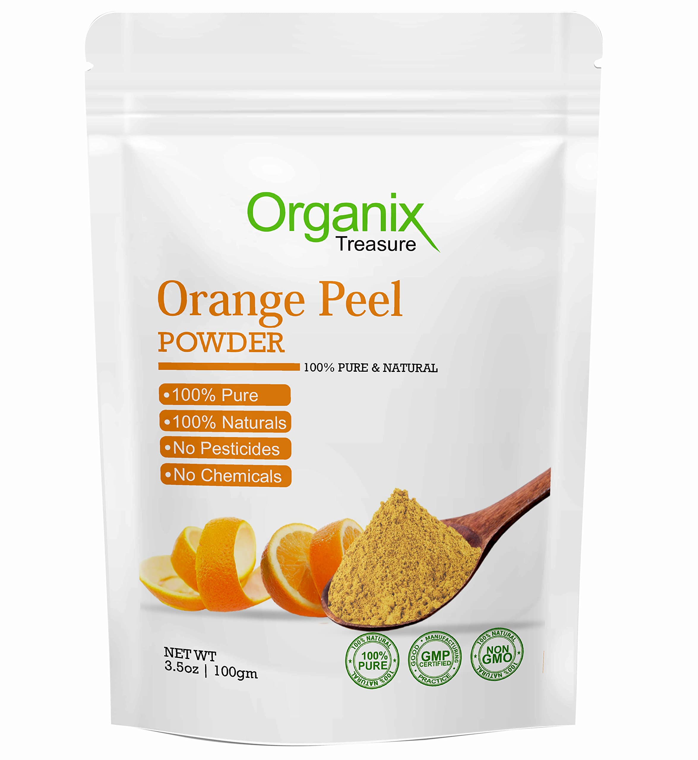 Organix Treasure Pure & Natural Orange Peel Powder for Skin Brightening & Glow (200g) - Organic Face Mask Ingredient for DIY Skincare & Natural Exfoliation
