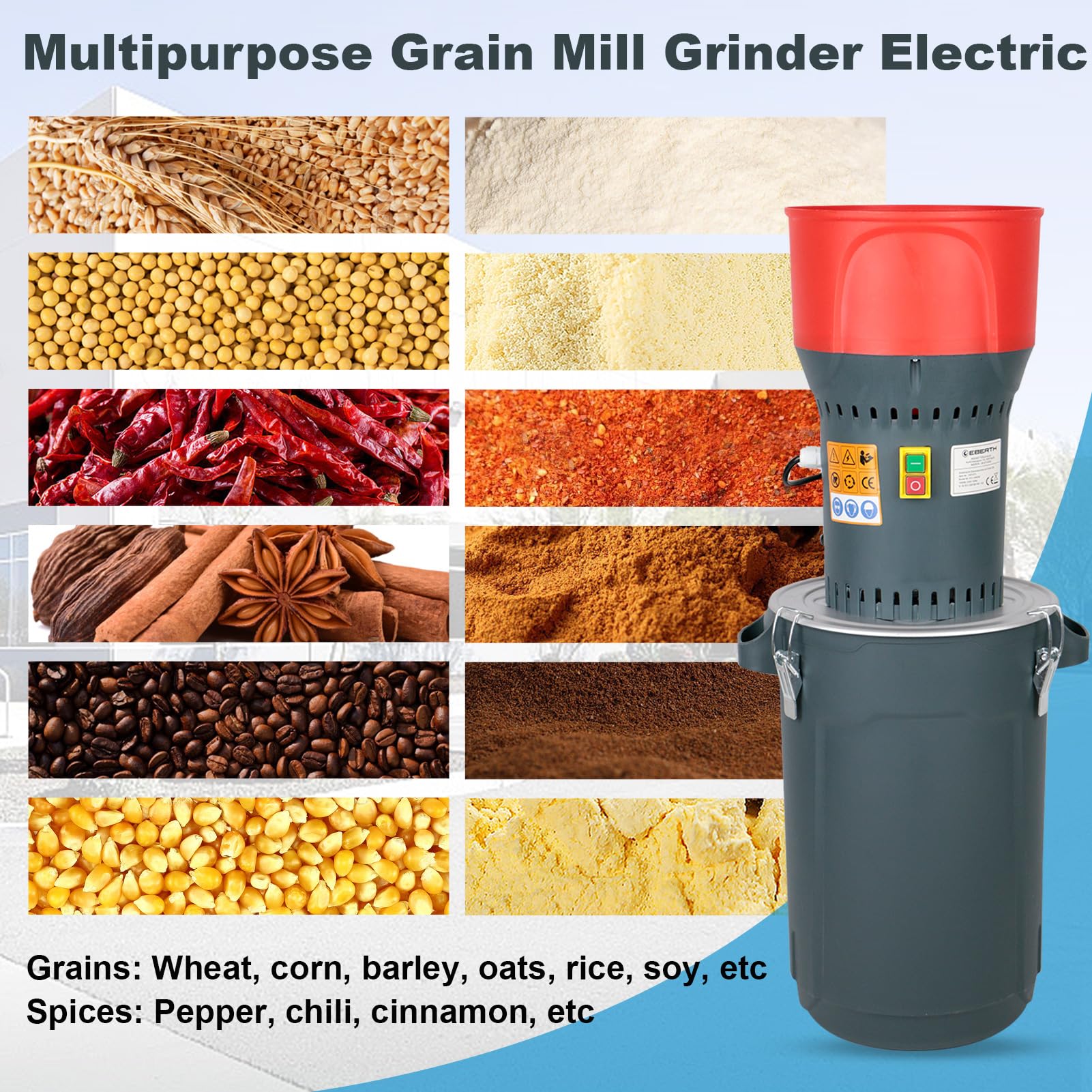 6.6 Gallon Electric Corn Grinder Mill - Dry Grain Mill for Wheat, Spice, Rice, Feed & Cereals - 7 Sizes Sieves (25L) - Perfect for Home, Farm & Commercial Use - Make Fresh Flour, Animal Feed & Spice Powders