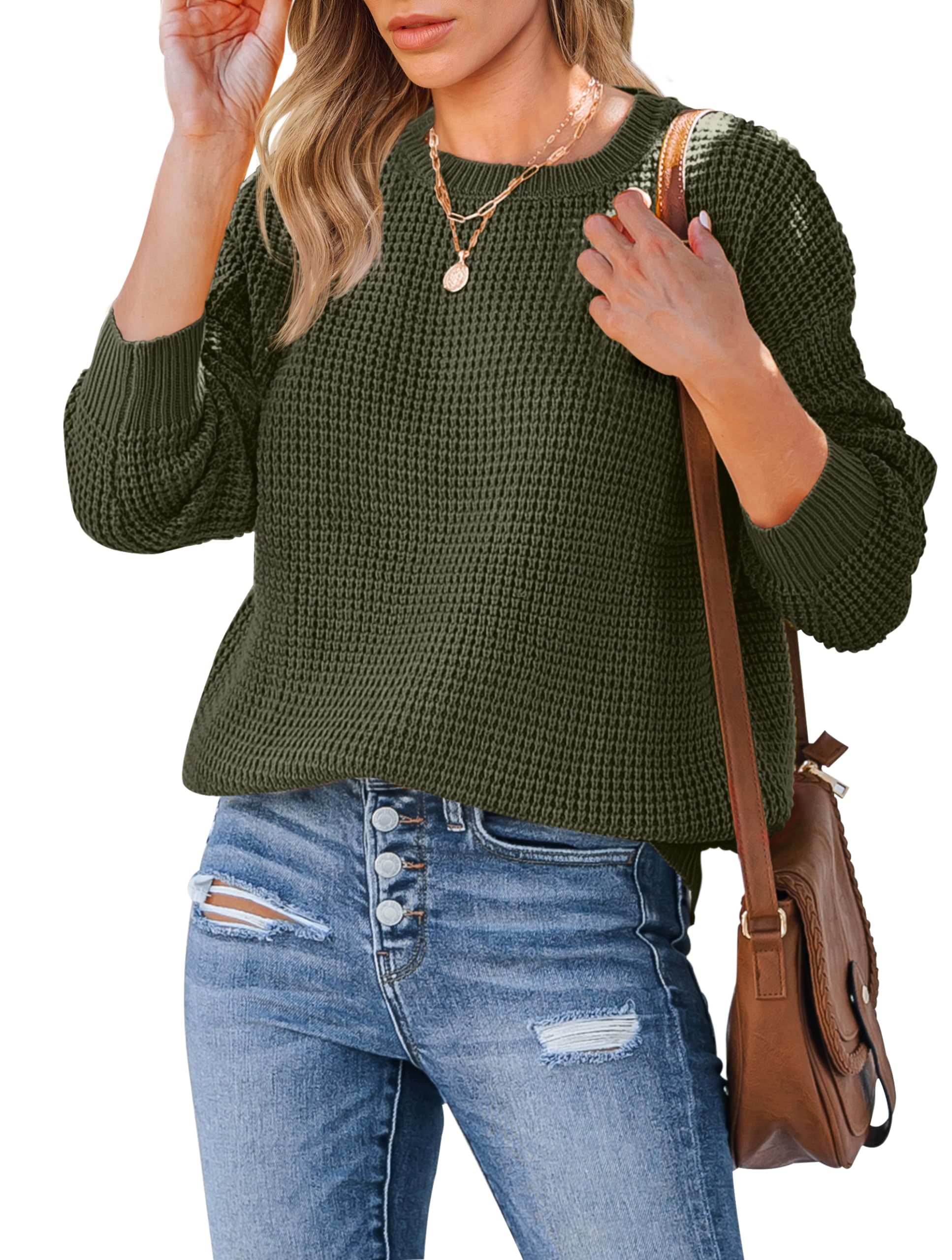 TECREW Women's Waffle Knit Pullover Sweater - Soft Long Sleeve Casual Jumper Top for Fall & Winter | Cozy Loungewear, Office Outfits & Weekend Style