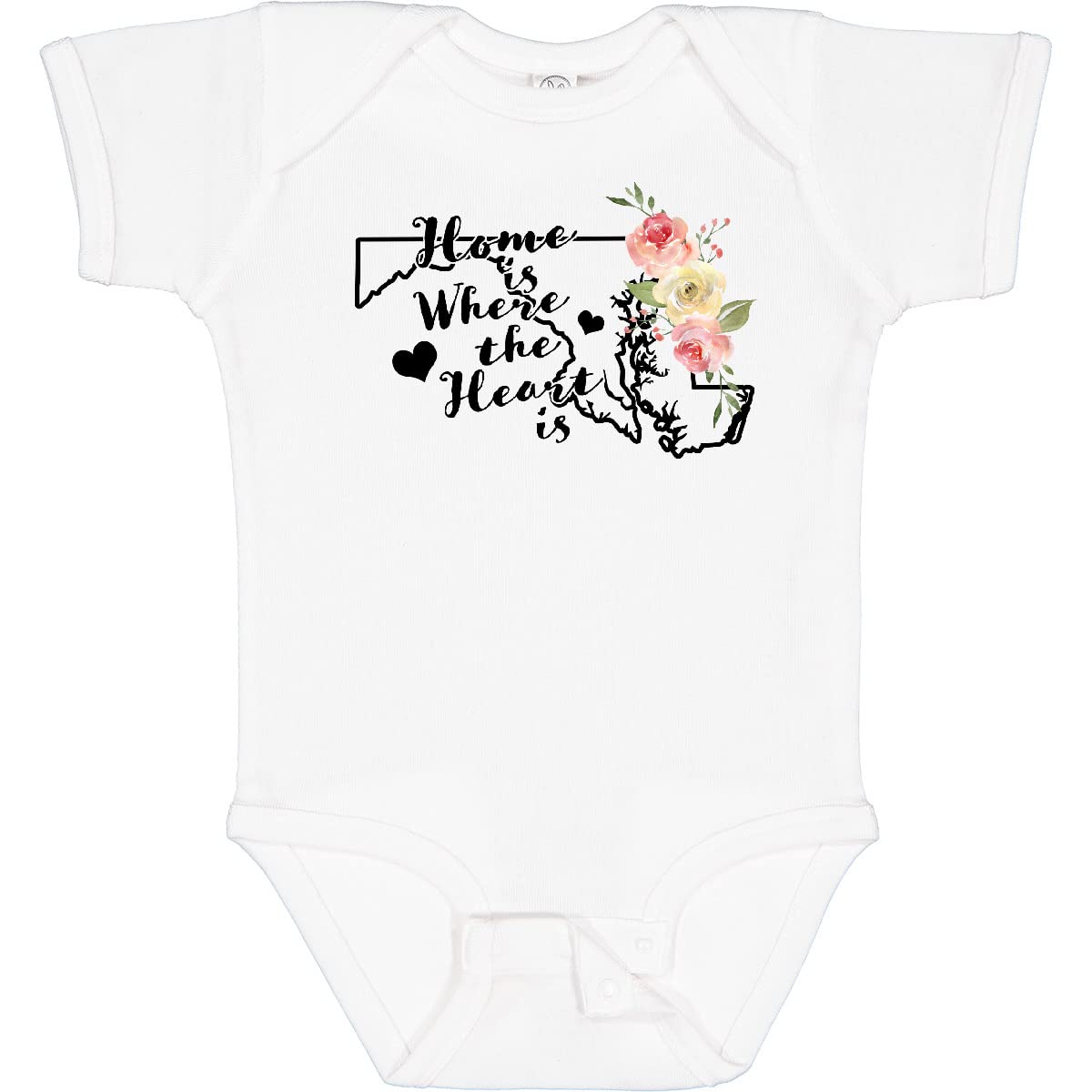 Inktastic Maryland Home is Where The Heart is Watercolor Baby Bodysuit - Soft Cotton Infant Onesie for Newborns, Baby Showers & Family Photos