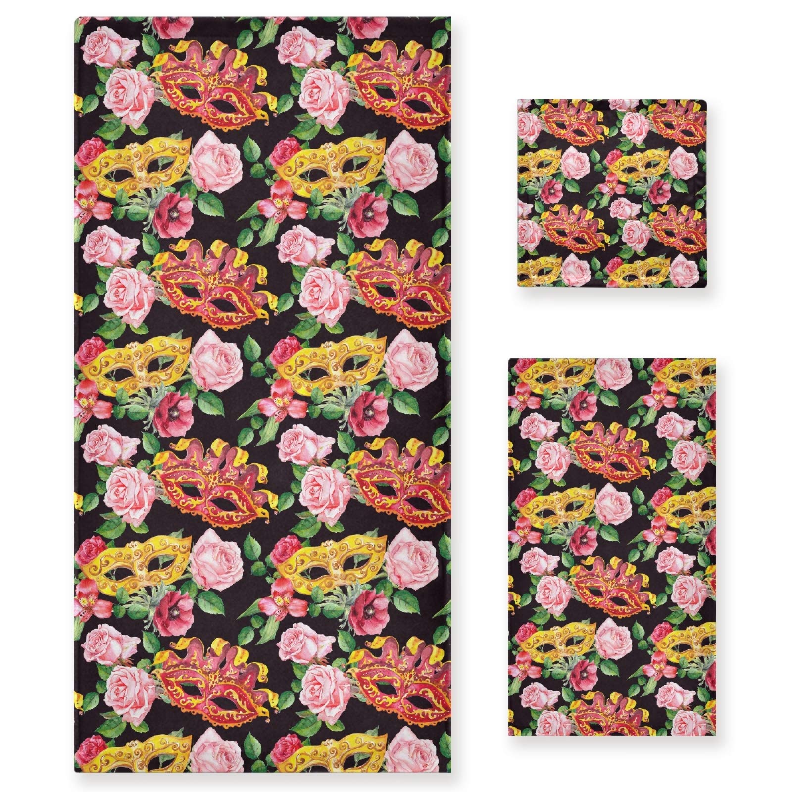 Luxury 3-Piece Carnival Rose Floral Bath Towel Set - 1 Bath Towel, 1 Hand Towel, 1 Washcloth | Soft & Absorbent for Bathroom, Hotel, Gym, Spa, Kitchen | Perfect for Home Decor, Guest Towels & Spa Days