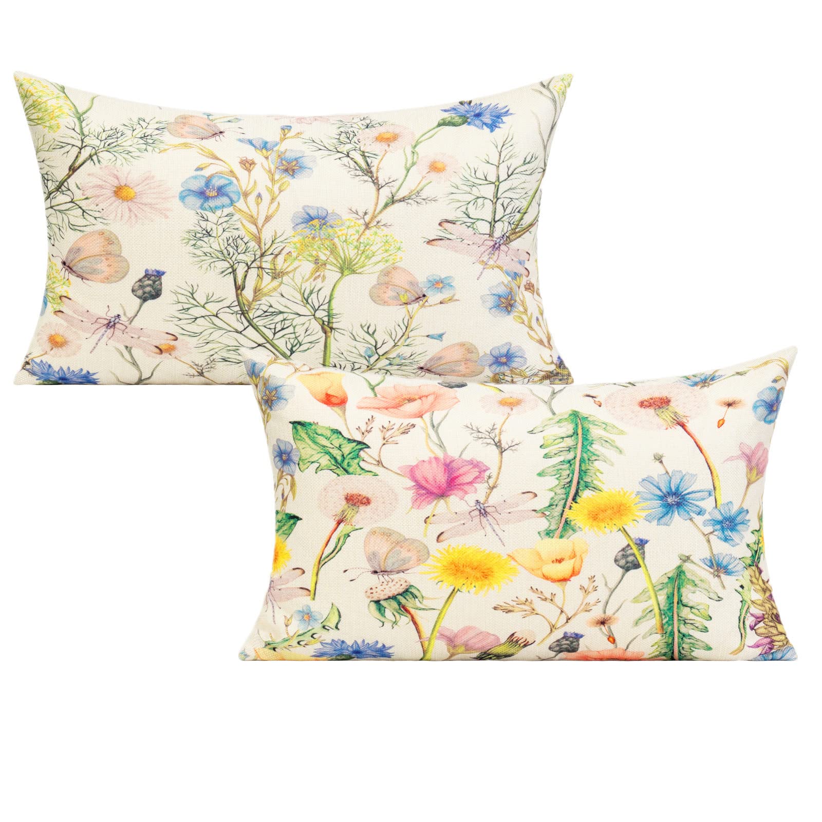 2-Pack 12x20 Outdoor Lumbar Throw Pillow Covers - Sunbrella Fabric, Waterproof & UV Resistant - Floral Butterfly Design for Patio Furniture, Garden Bench, Porch Chair - Perfect for Spring & Summer Decor