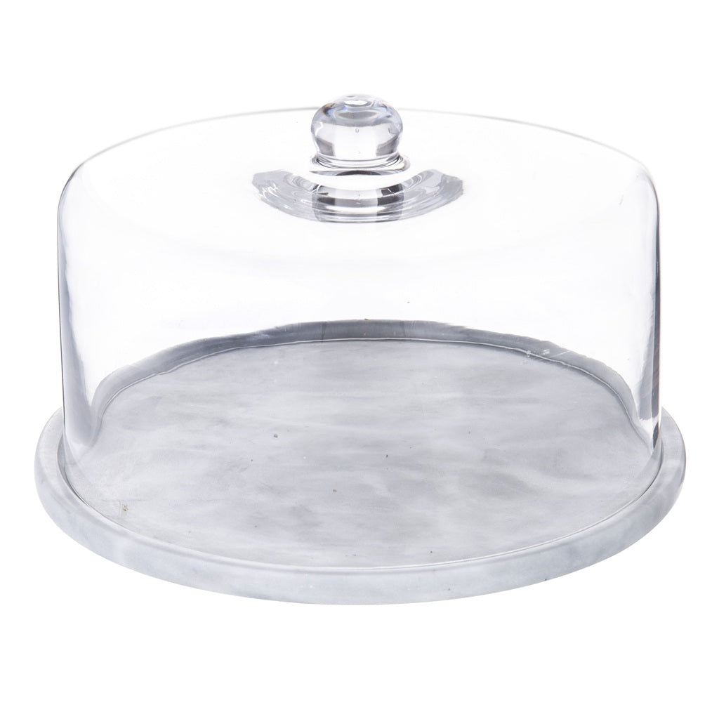 Davis & Waddell Nuvolo Marble Round Dome Grey & Clear Glass Vase - 29x18cm Modern Home Decor for Dining Table, Wedding Centerpiece, Living Room Accent