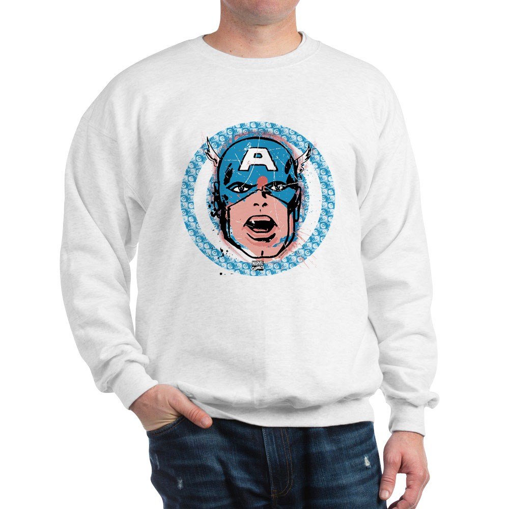 Captain America Sweatshirt - Classic White Crew Neck Pullover | Marvel Superhero Apparel for Men & Women | Perfect for Cosplay, Comic Con & Casual Wear