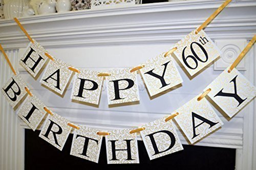 Happy 60th Birthday Banner - Gold Birthday Decorations & Garland for Party Decor | Perfect for Milestone Celebrations, Retirement Parties & Anniversary Events